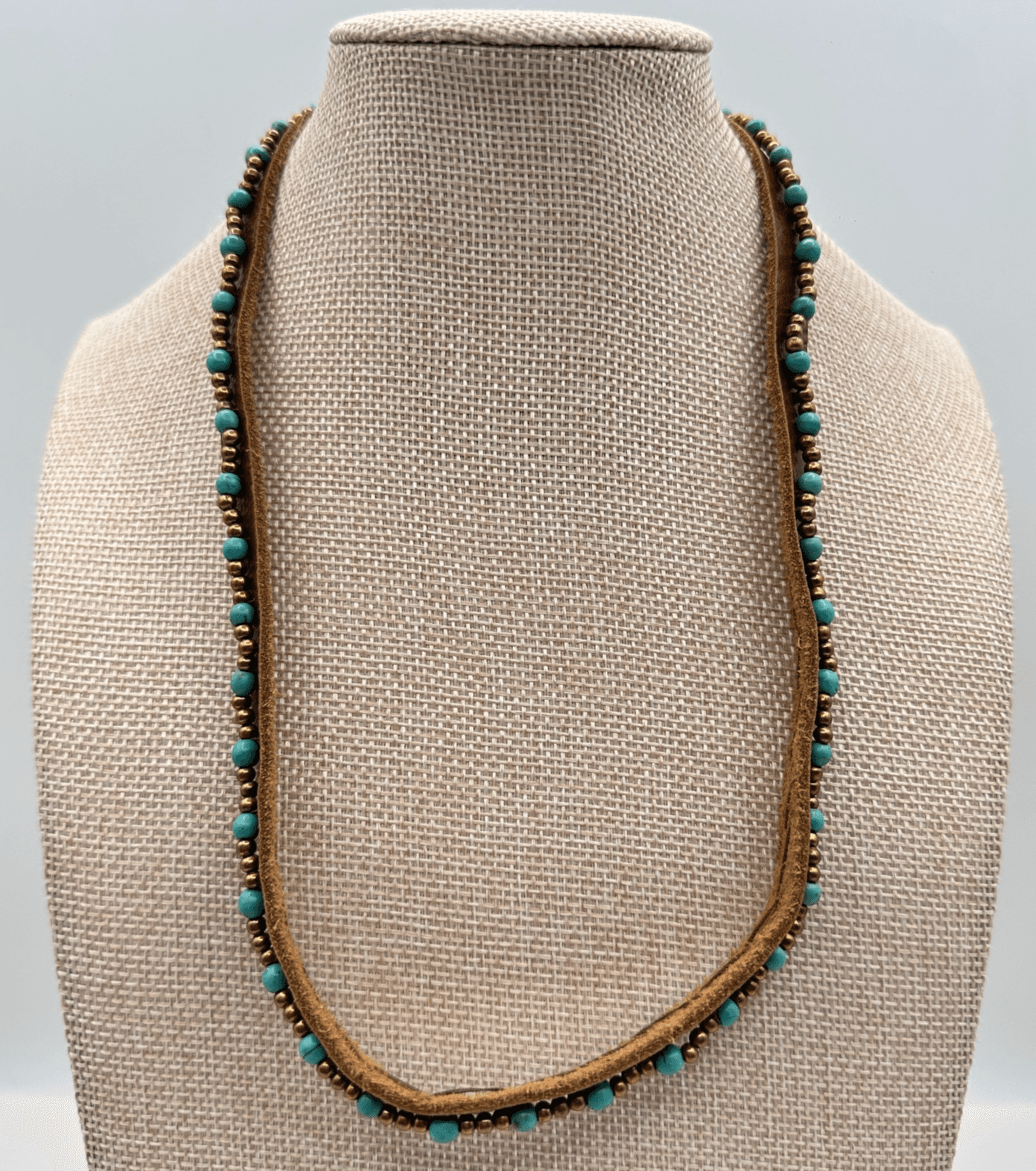 Vintage 90s Boho Leather Turquoise Beaded Necklace Women's Classic Jewelry
