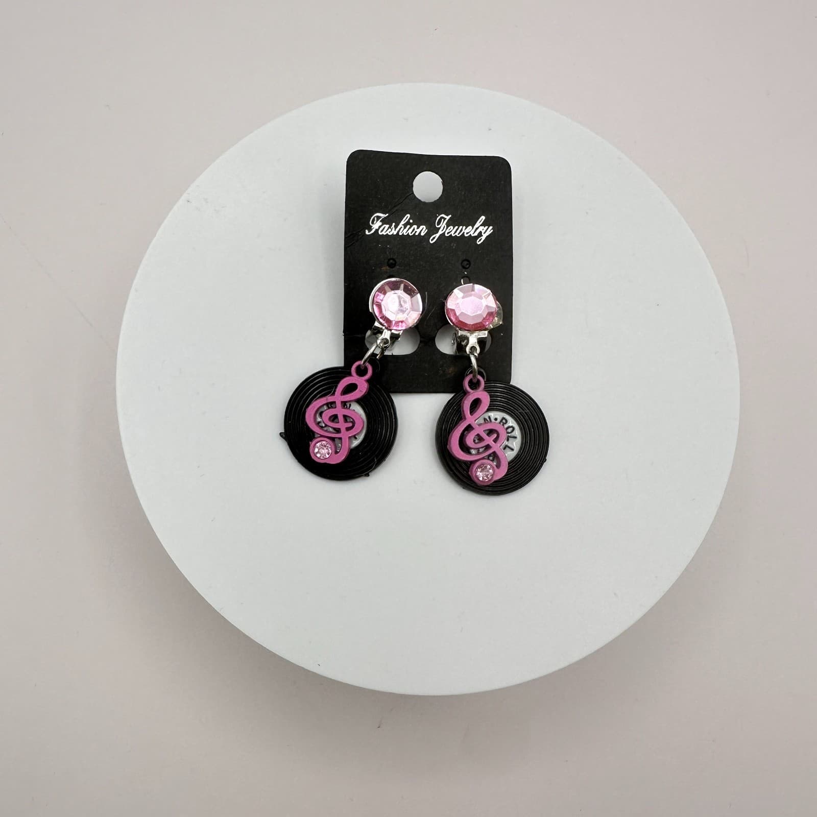 Vintage Y2K Retro Pink Treble Clef Vinyl Earrings Rock N' Roll Music Jewewlry