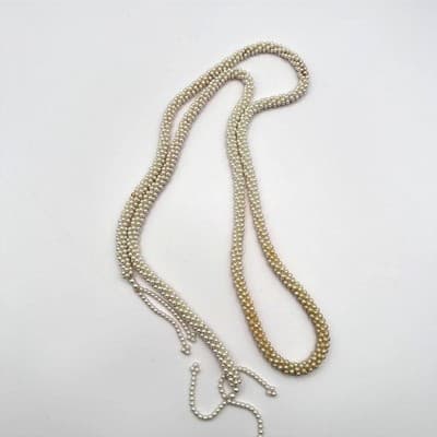 Vintage 90s Faux Pearl Cream White Beaded Braided Tassel Necklace Statement