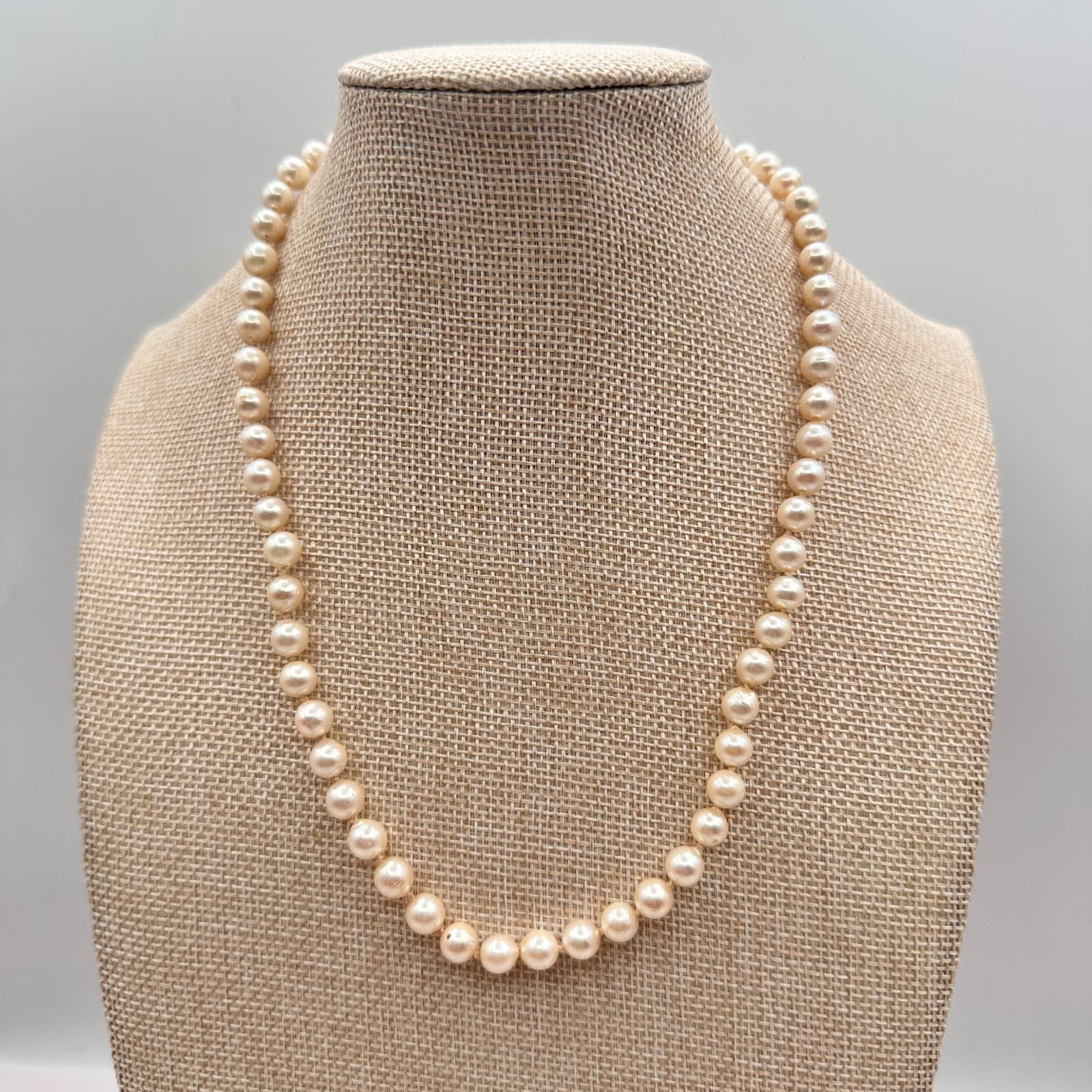 Vintage Y2k Cream Round Faux Pearl Beaded Necklace Women's Classic Jewelry