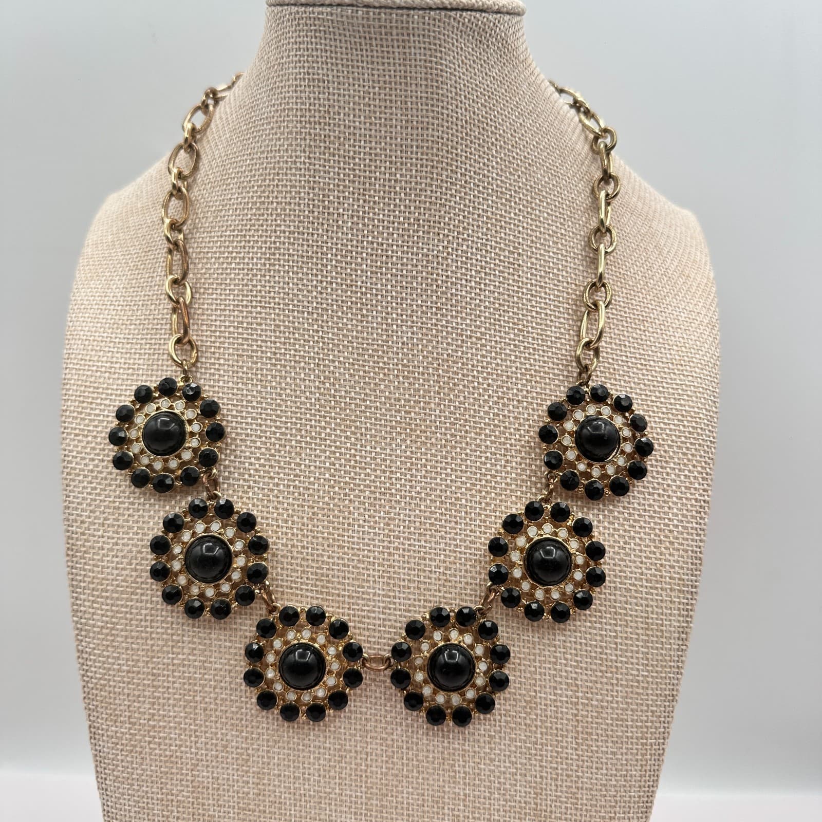 Vintage 90s Gold Tone Statement Bib Beaded Necklace Women's Classic Jewelry