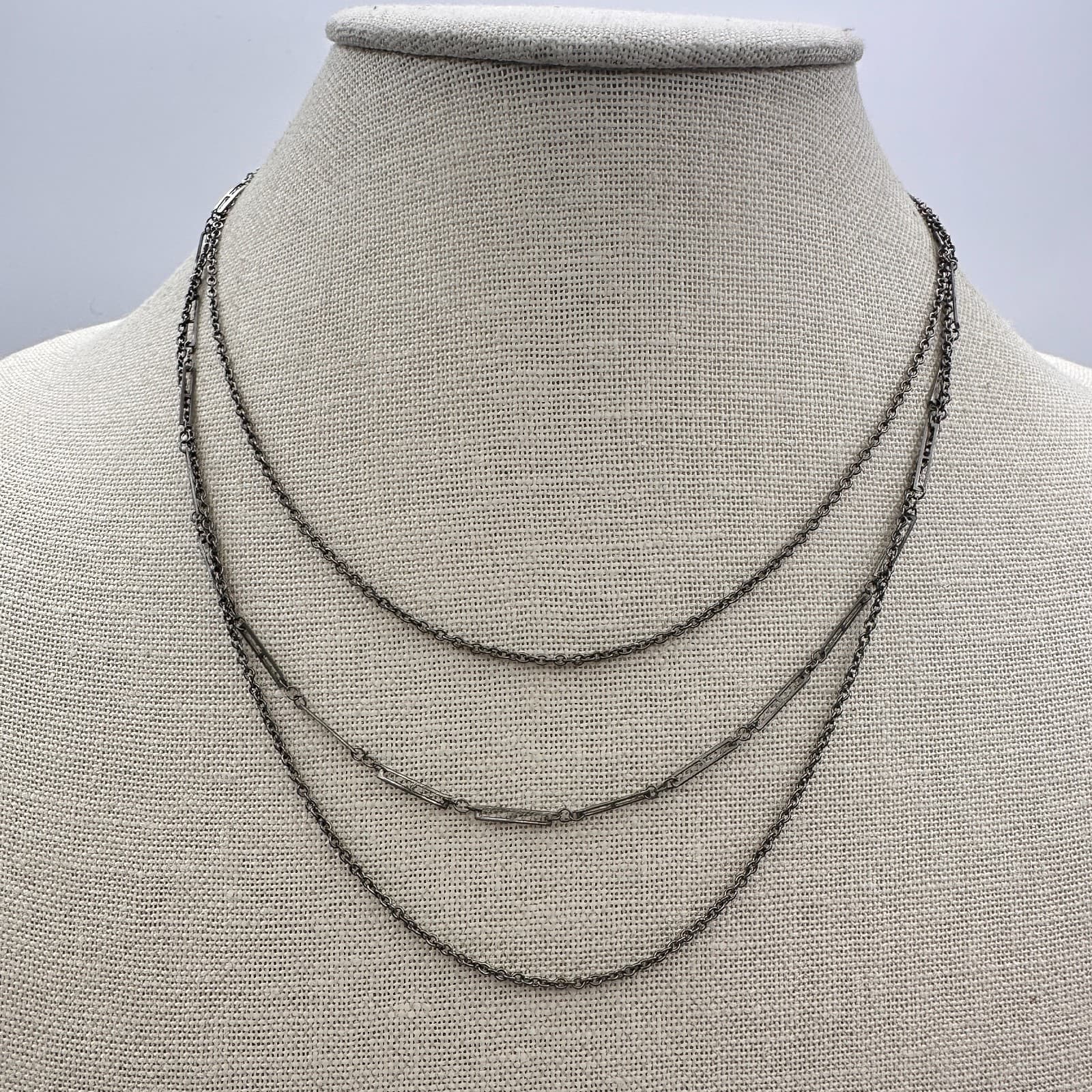 Vintage Y2K Multi Strand Silver Tone Chain Necklace Boho Women's Classic Jewelry