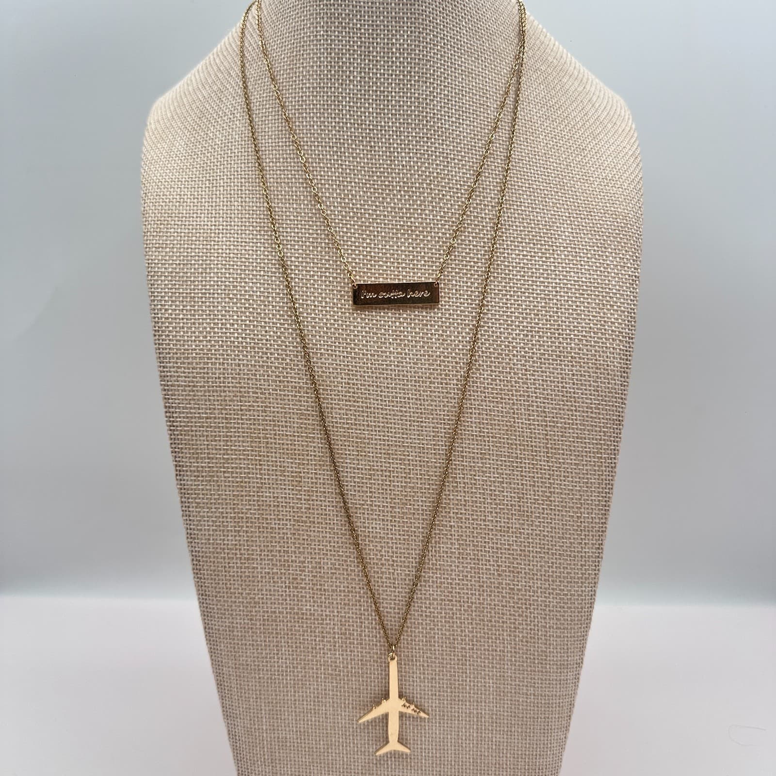 Vintage 90s Express Layered Necklace Airplane Jet I’m Outta Here Travel Jewelry
