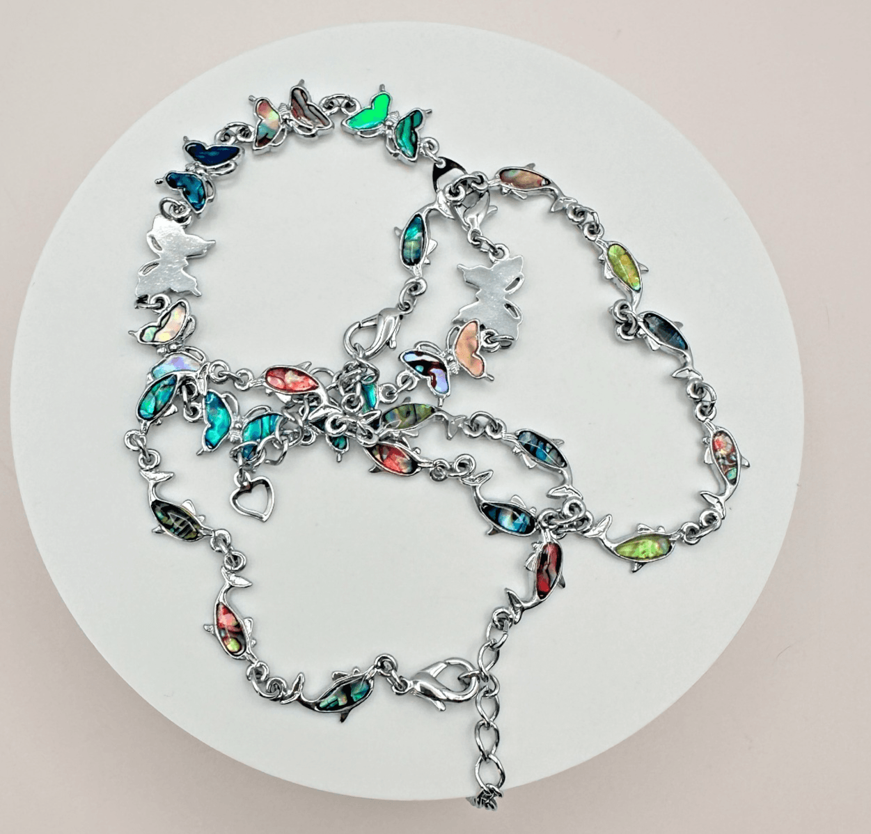 Vintage Y2K Butterfly Dolphin Abalone Inlay Bracelet Set Women's Fashion Jewelry