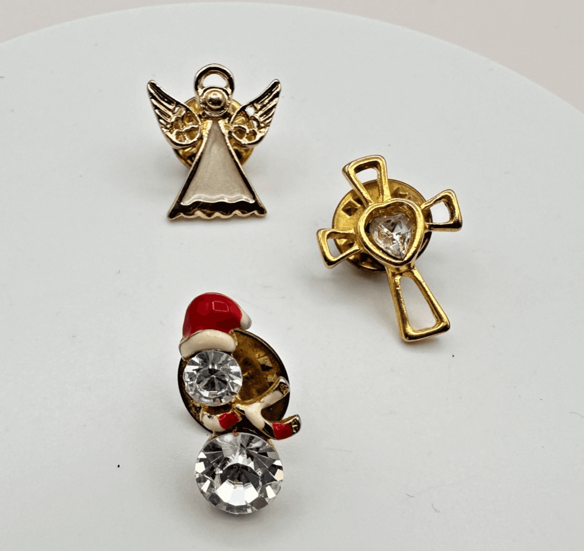 Vintage Y2K Gold Tone Christmas Angel Cross Snowman Lapel Pins Lot Jewelry