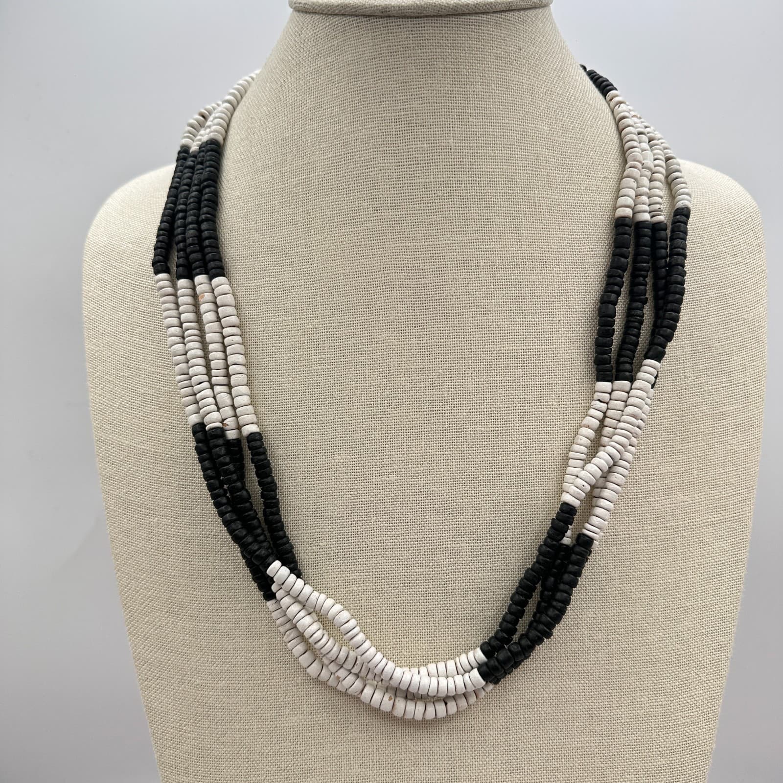 Vintage Y2K Multi-Strand Beaded Black White Necklace Statement Women's Jewelry