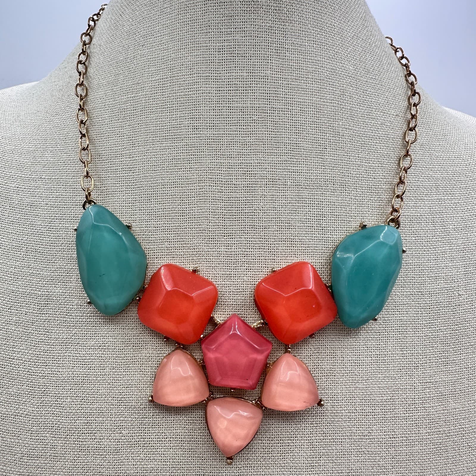 Vintage 90s Geometric Glass Statement Necklace Women's Classic Fashion Jewelry
