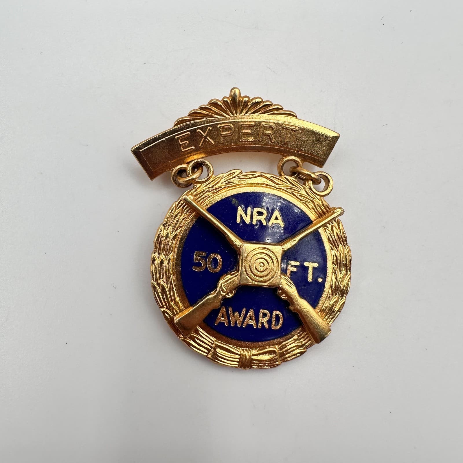 Vintage 80s NRA Brooch Pin Badge National Rifle Association Blue Enamel Jewelry