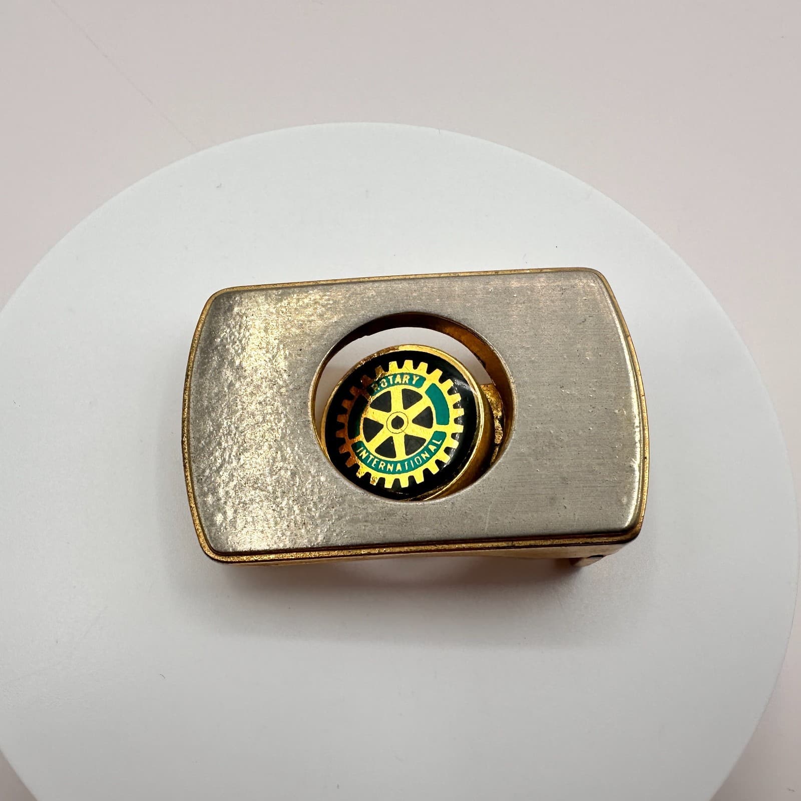 Vintage 80s Rotary International Gold Tone Emblem Clip Belt Buckle Retro Jewelry