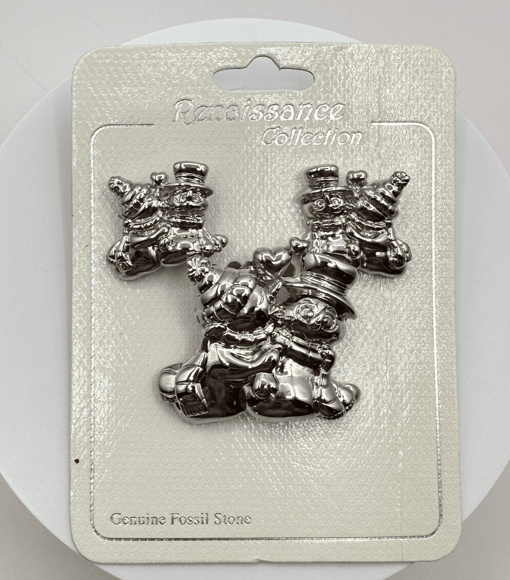 VTG 90s Renaissance Collection Snowman Family Pin Silver Tone Christmas Brooch