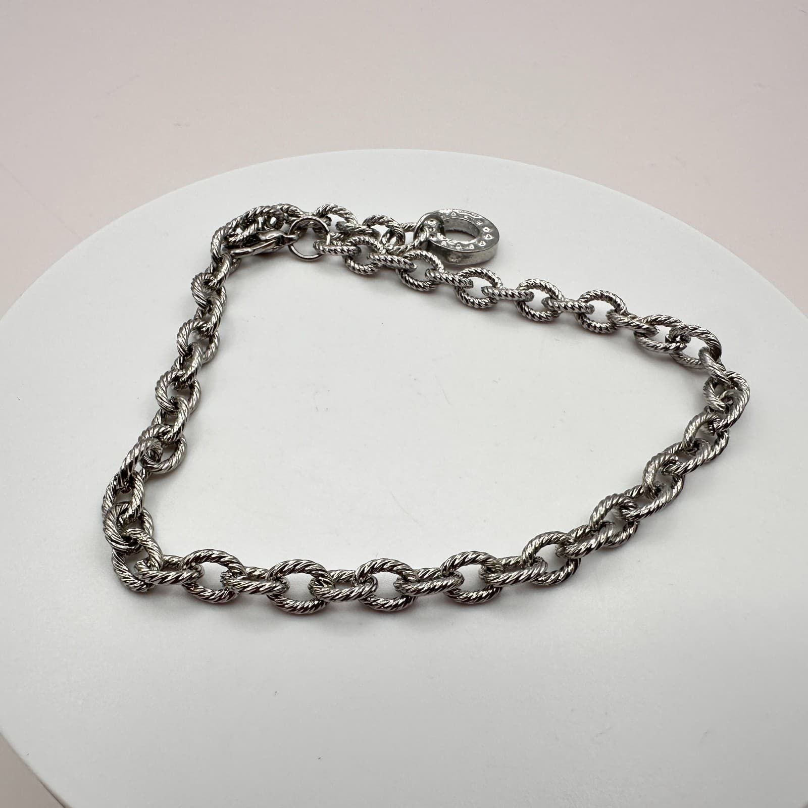 Vintage 90s Silver Tone Rope Twist Link Chain Bracelet Chunky Fashion Jewelry
