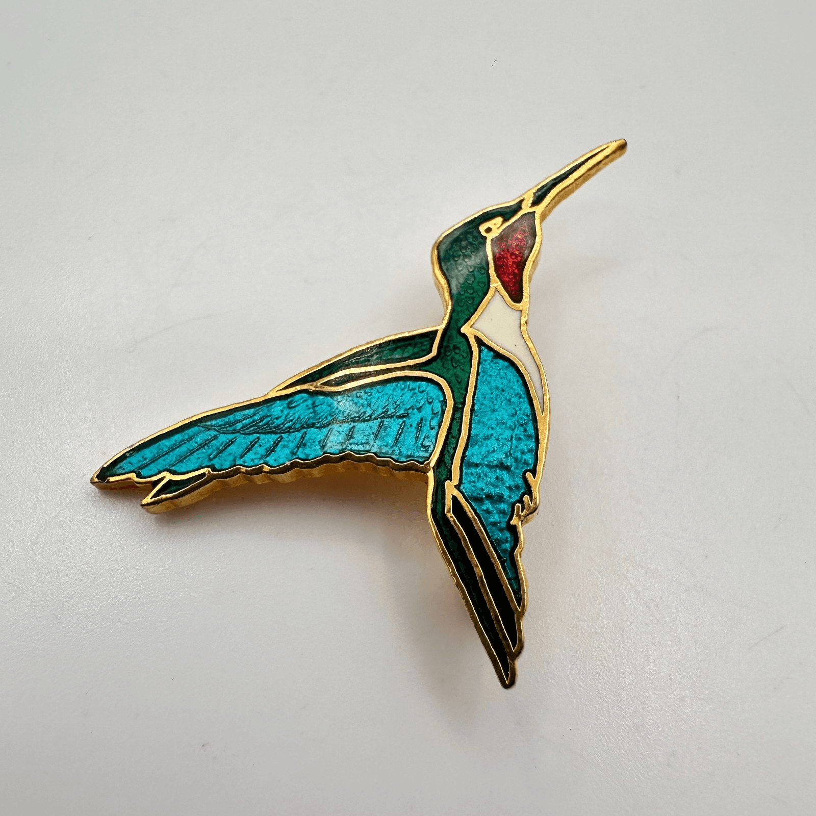 Vintage 80s Multicolor Hummingbird Pin Gold Tone Enamel Brooches Retro Jewelry