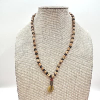 Vintage Y2K Wooden Beaded Pendant Necklace Statement Women's Classic Jewelry