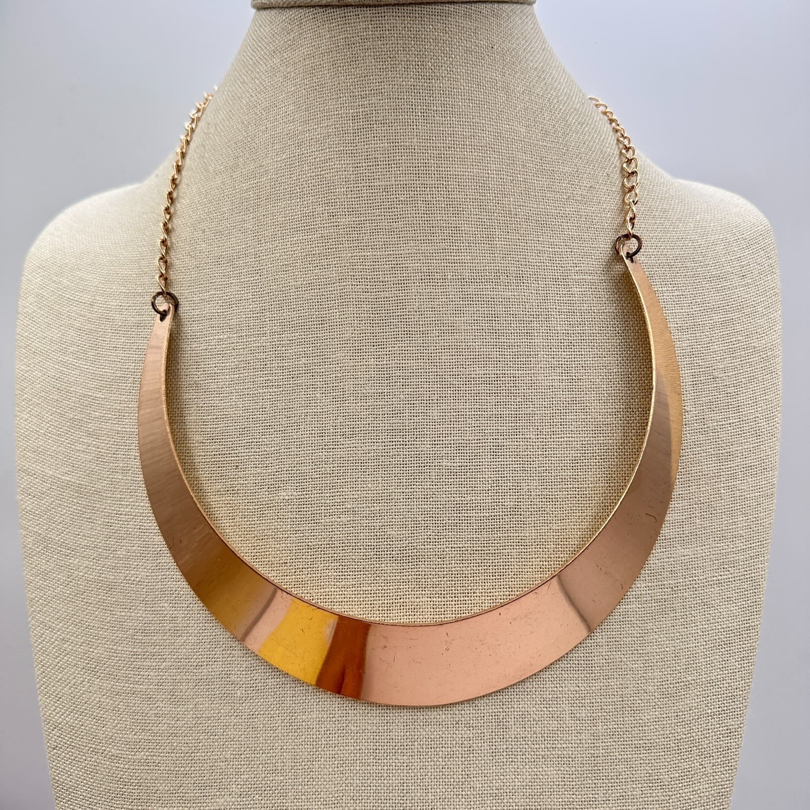 Vintage 90s Gold Tone Crescent Collar Necklace Statement Women's Jewelry