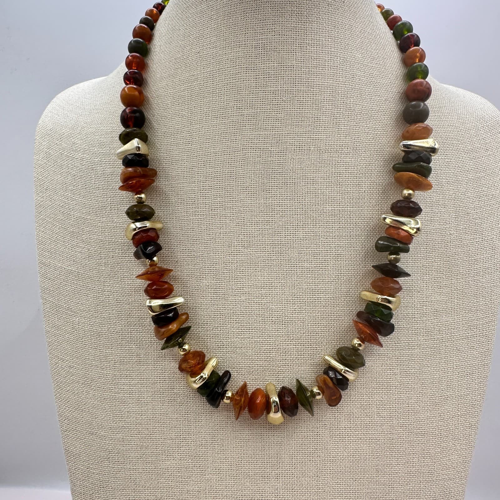 Vintage 90s Earth Tone Beaded Necklace Statement Women's Classic Fashion Jewelry