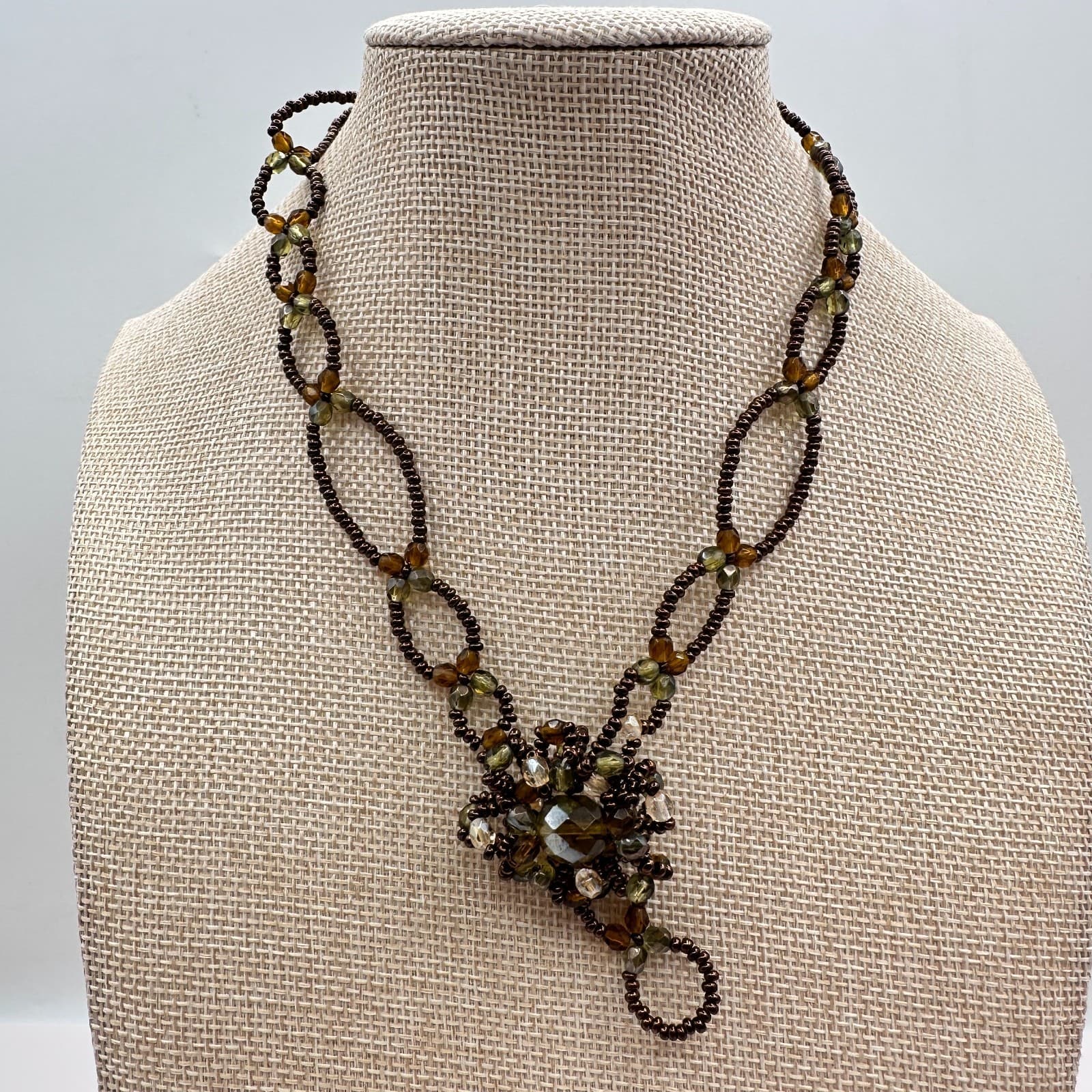 Vintage Y2K Earth Tone Seed Beaded Necklace Statement Women's Classic Jewelry