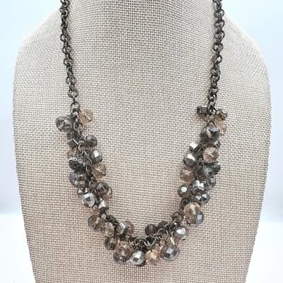 Vintage Y2K LOFT Clear Rhinestone Beaded Boho Statement Necklace Women's Jewelry