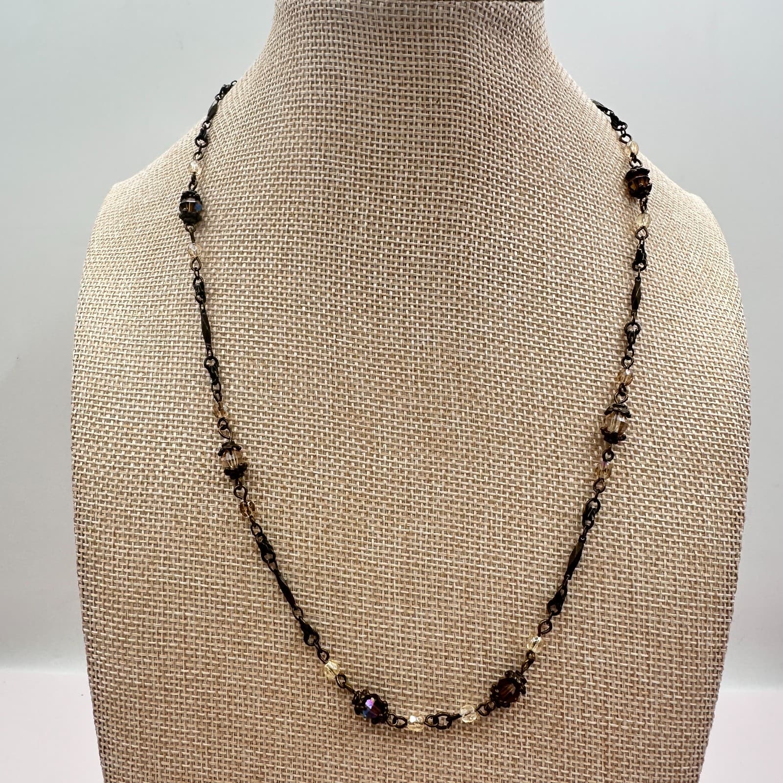 Vintage Y2K Chico’s Bronze Tone Faceted Beaded Necklace Boho Statement Jewelry