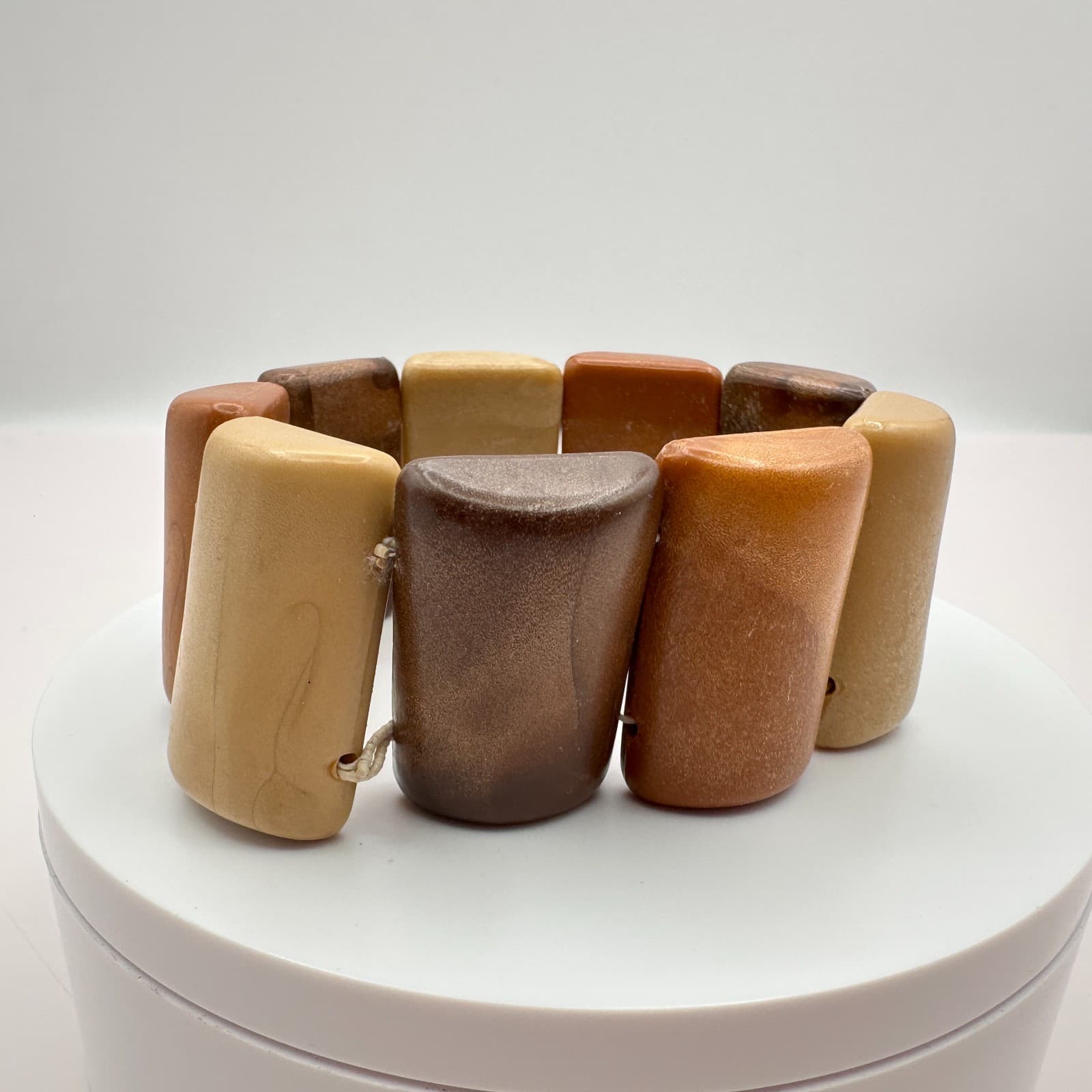 Vintage 90s Stretch Bracelet Earth Tone Stones Chunky Classic Fashion Jewelry