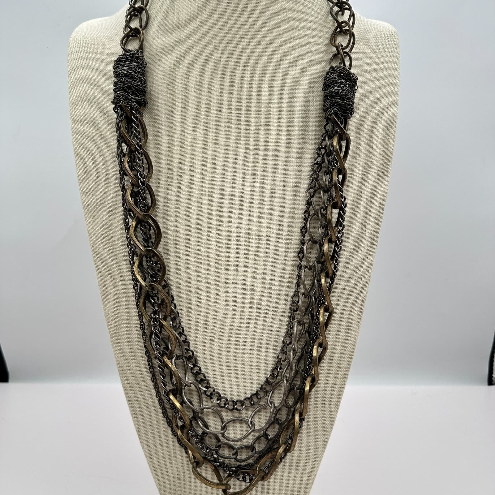 Vintage 90s Boho Multi Strand Chain Statement Necklace Women's Classic Jewelry