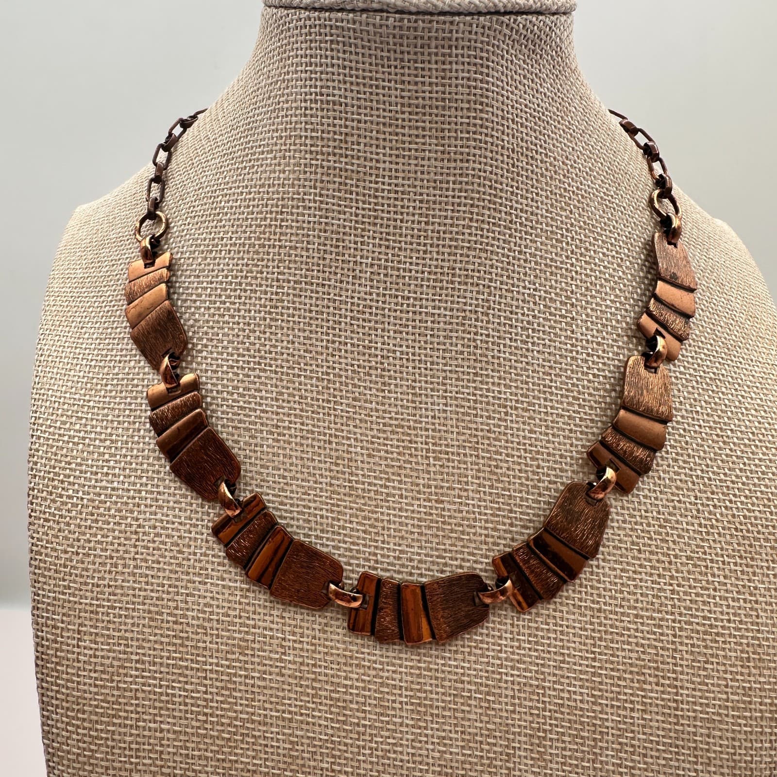 Vintage 90s Copper Tone Textured Panel Collar Necklace Boho Women's Jewelry