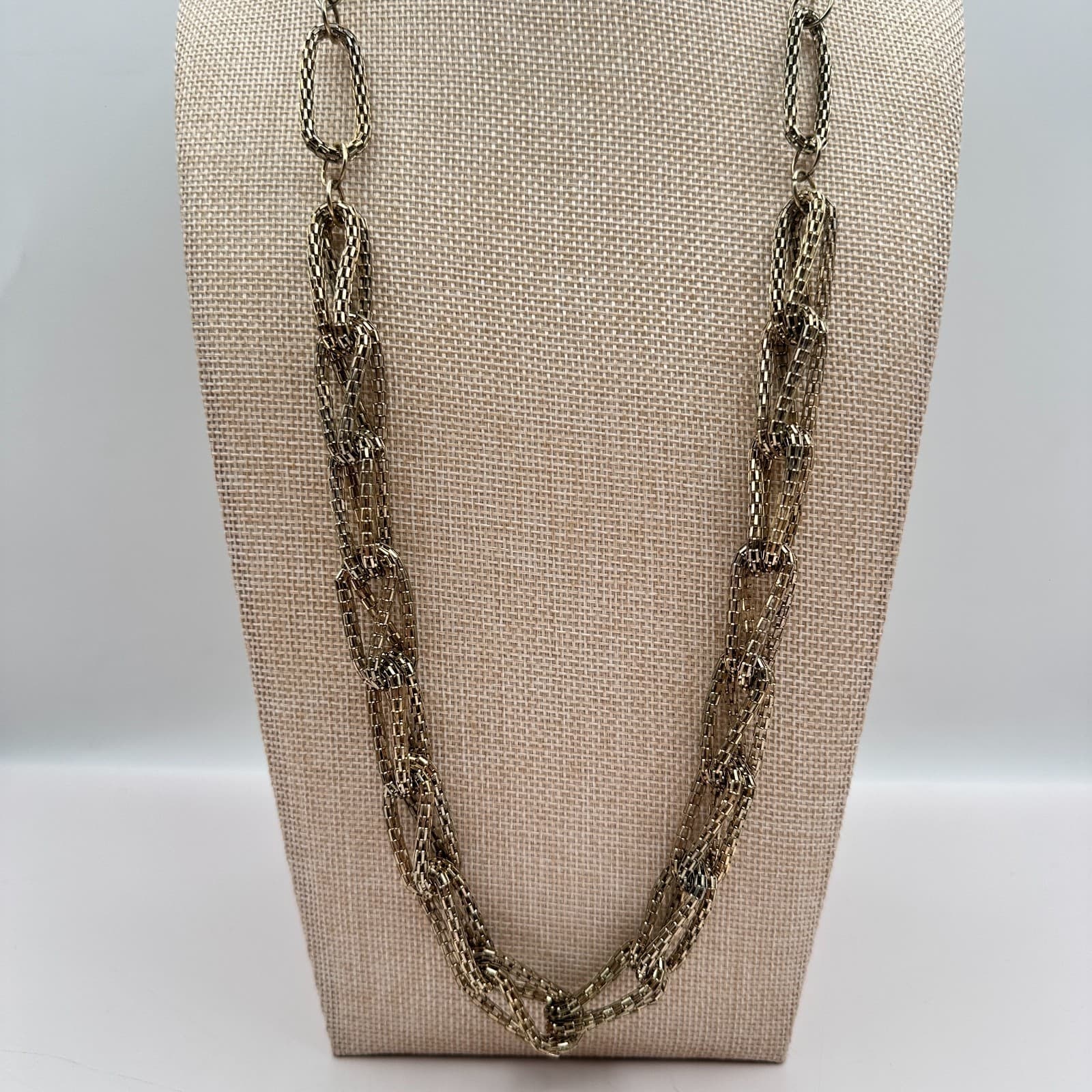 Vintage 90s Gold Tone Multi Strand Mesh Link Chunky Statement Necklace Jewelry