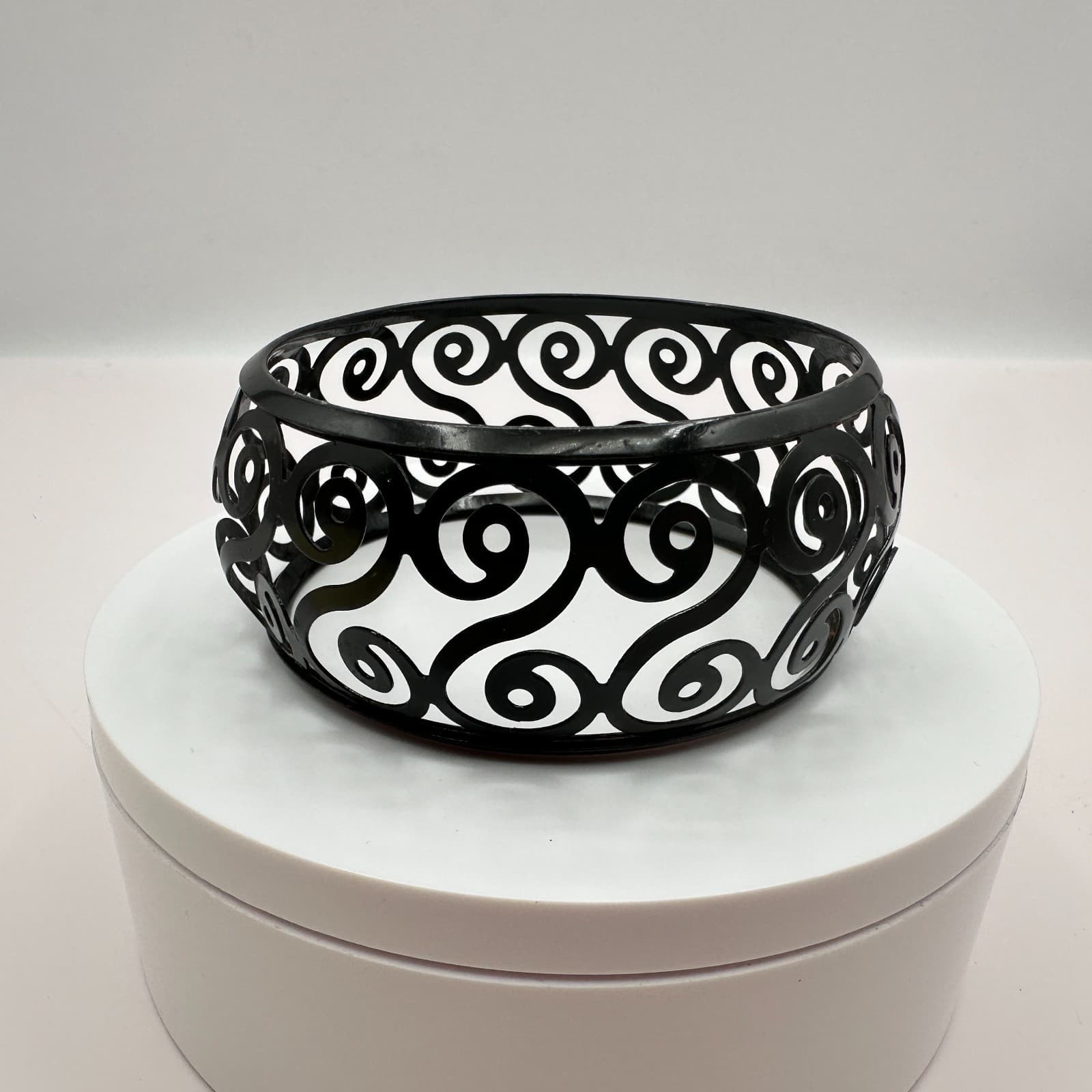 Vintage 90s Candle Scroll Collectin Black Metal Jar Candle Holder Votive Jewelry