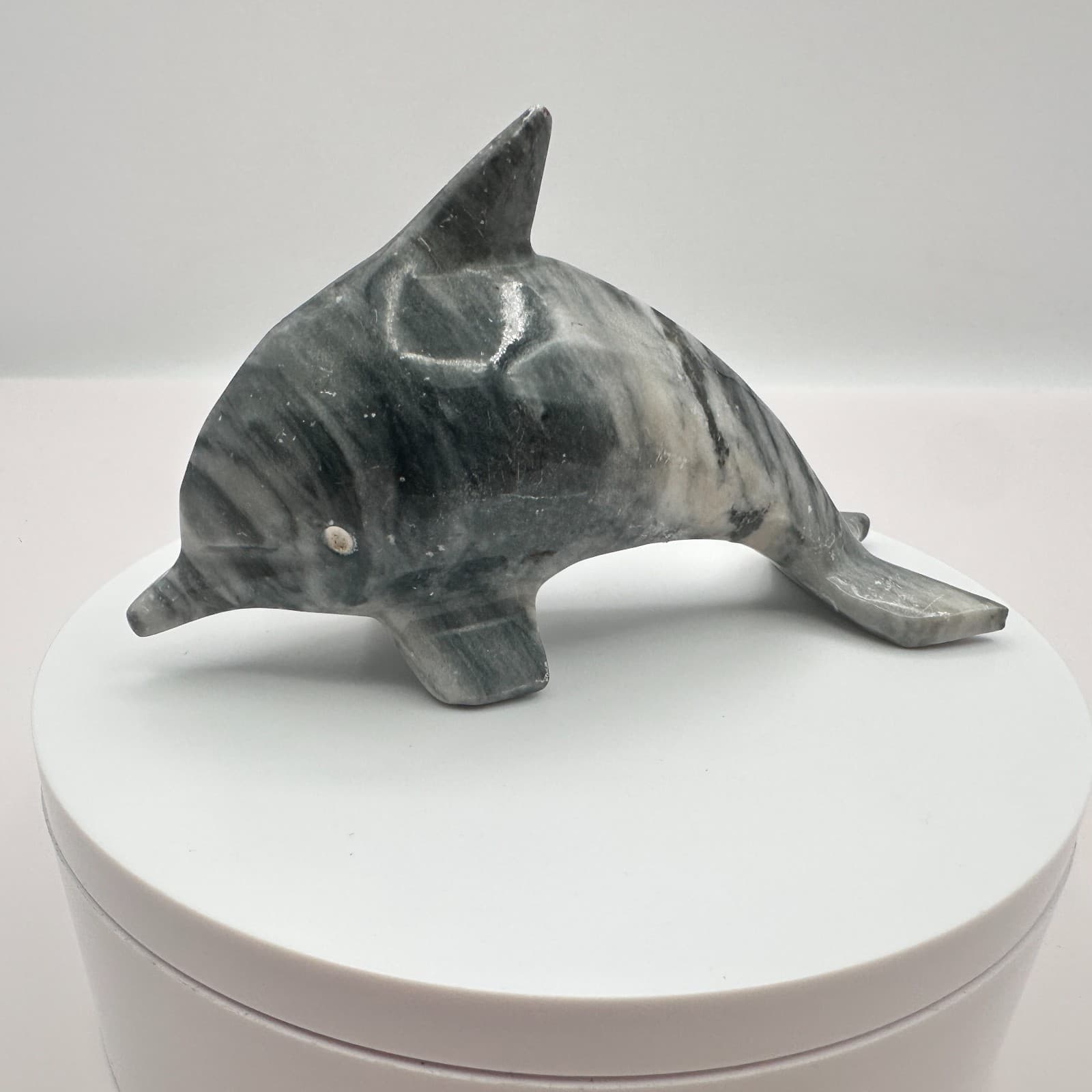 Vintage 90s Dolphin Figurine Gray Marbled Soapstone Ocean Home Decor Accessories