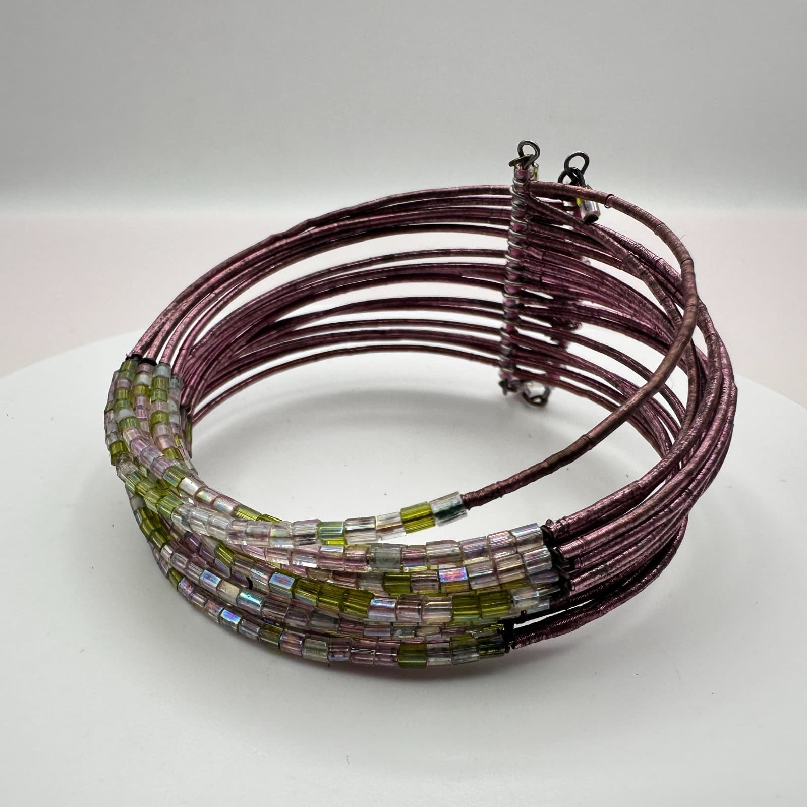Vintage Y2K Multi-Strand Memory Wire Cuff Bracelet Beaded Boho Statement Jewelry