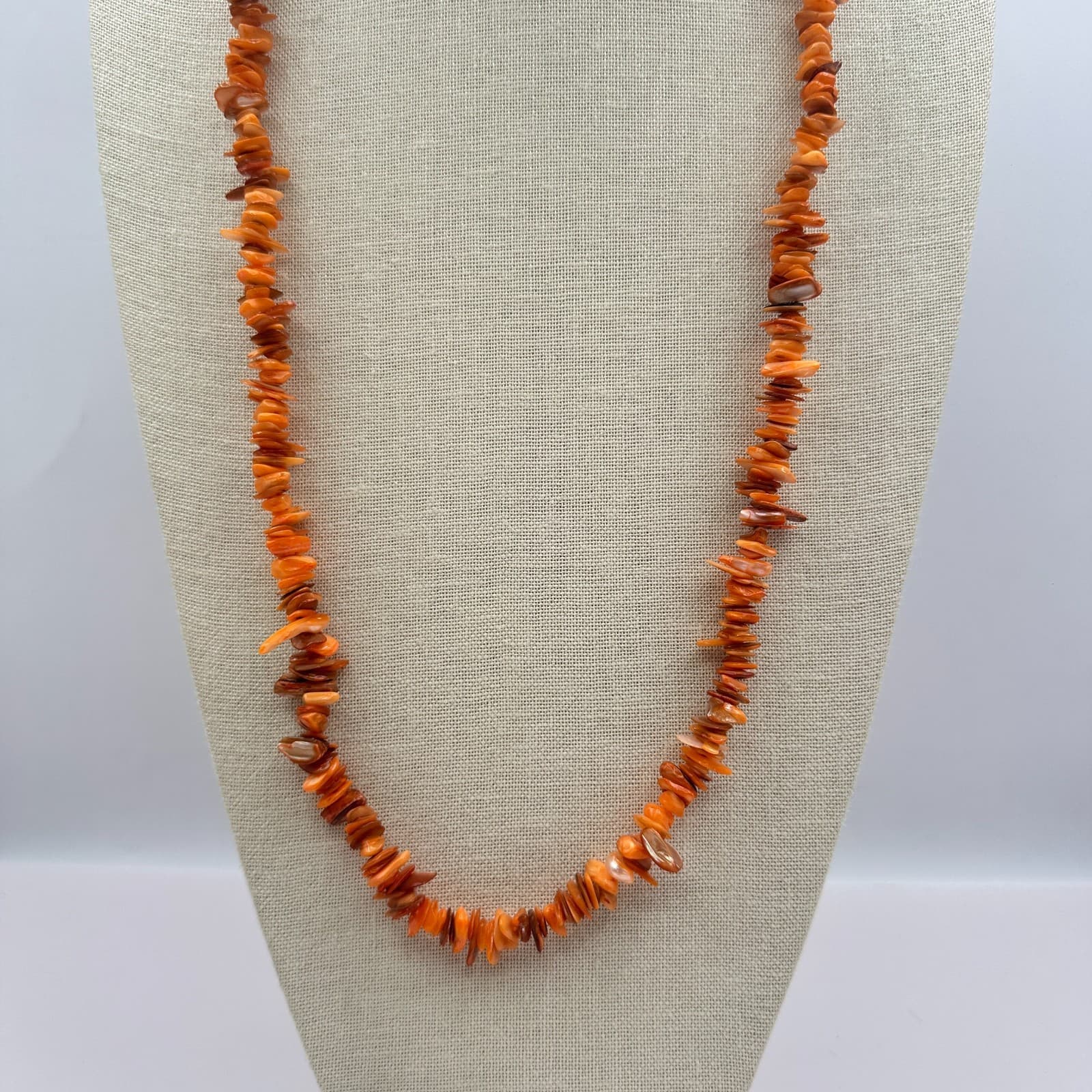 Vintage Y2K Orange Chip Beaded Necklace Boho Statement Women's Classic Jewelry