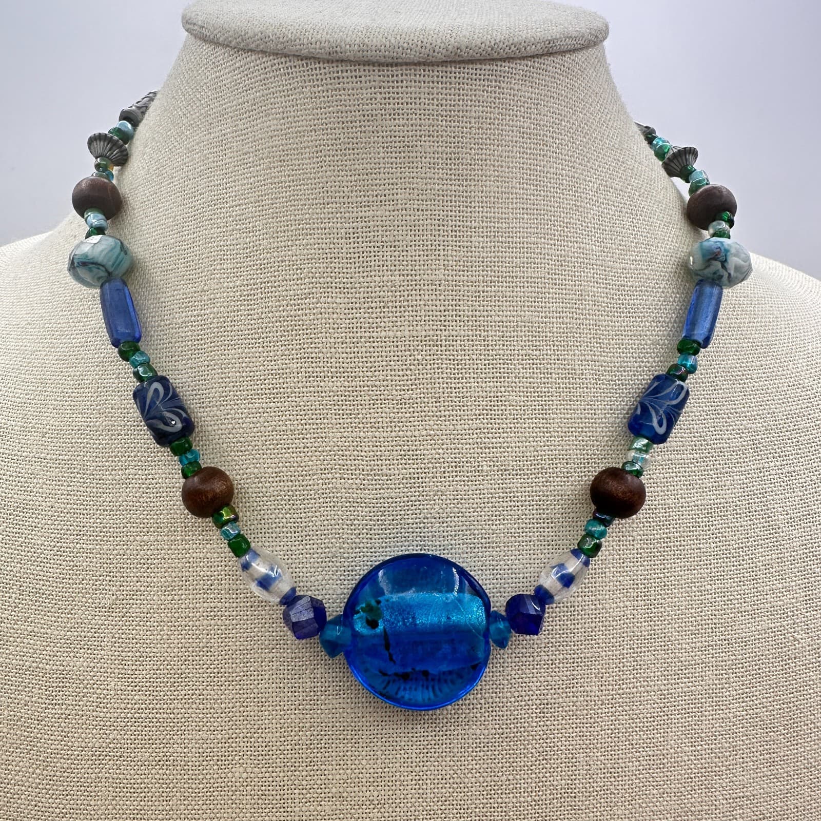 Vintage 90s Chunky Glass Beaded Necklace Boho Statement Women's Classic Jewelry