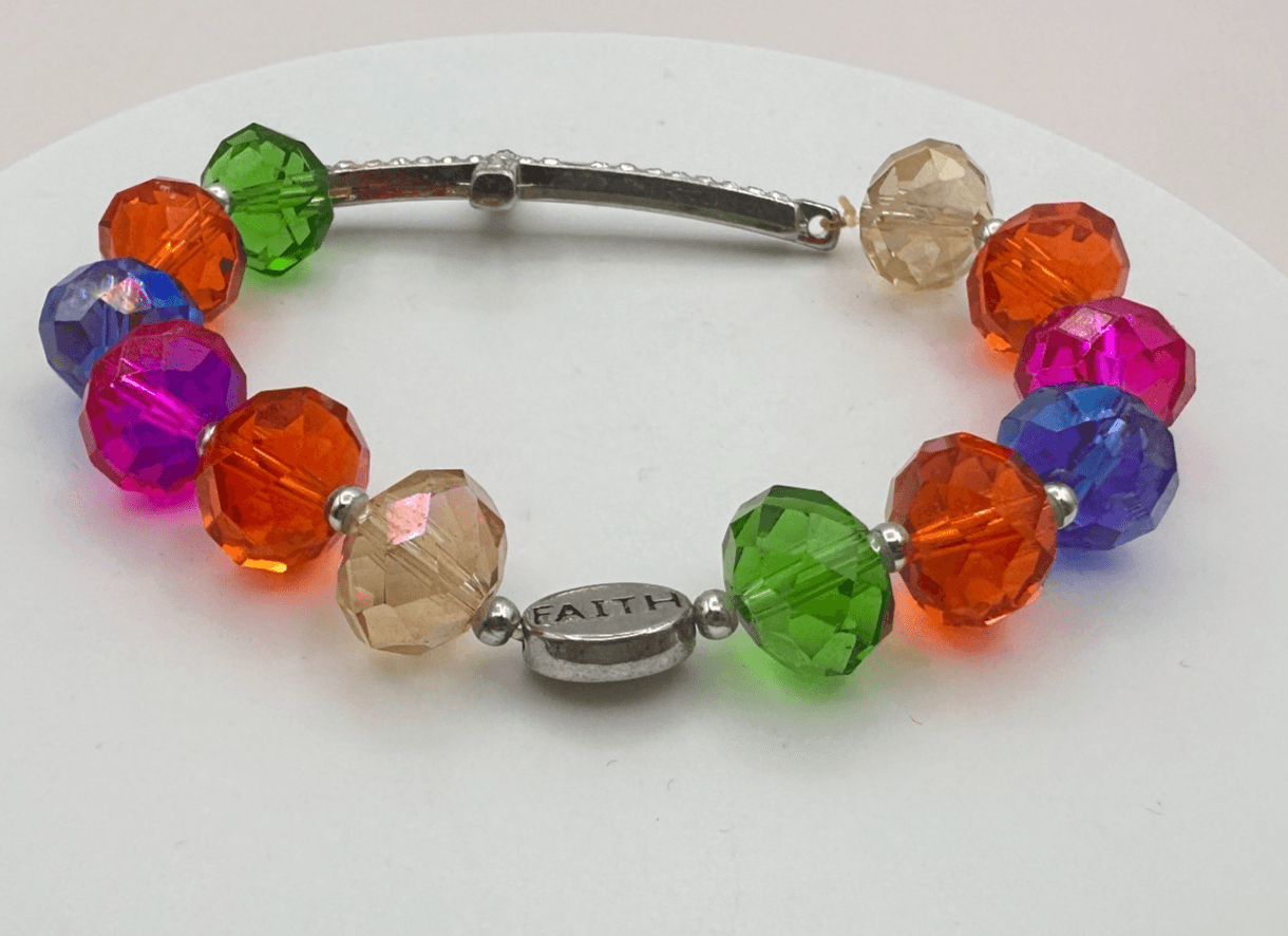 Vintage Y2K Clear Rhinestone Beaded Cross Bracelet Faith Charm Religious Jewelry