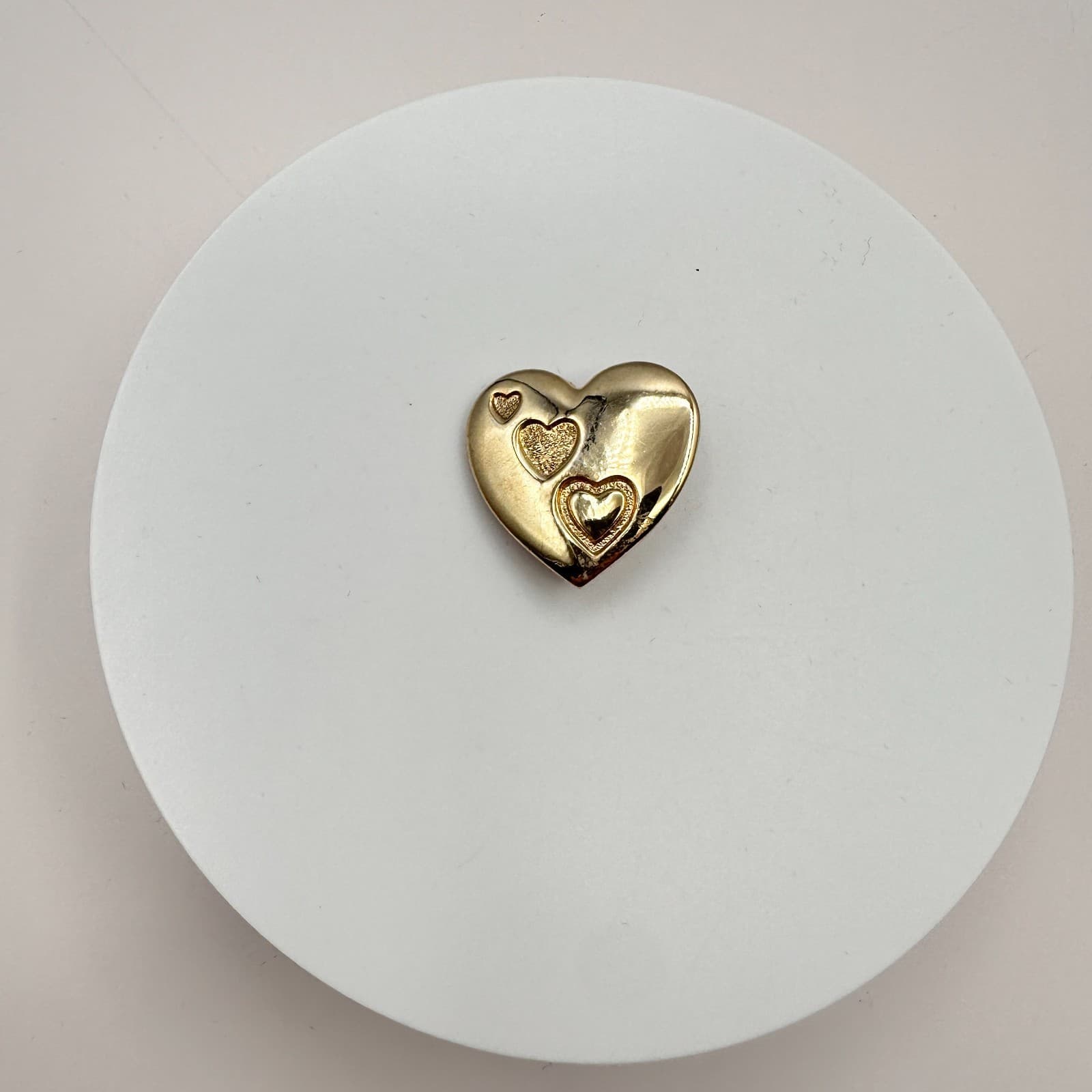 Vintage 80s Variety Gold Tone Embossed Three Hearts in Heart Brooch Pin Jewelry