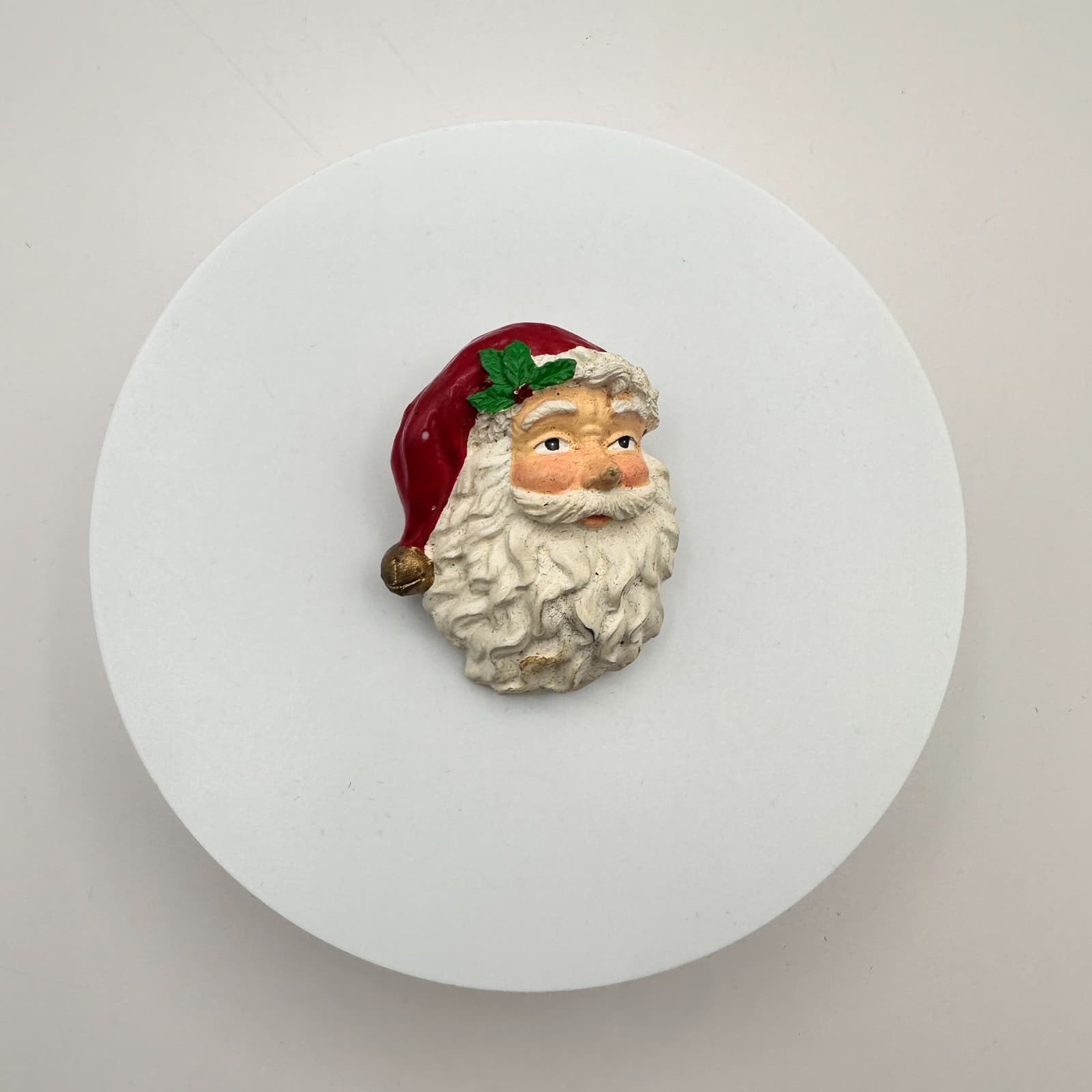 Vintage 80s Father Christmas Chalkware Holly Brooches Yuletide Lapel Pin Jewelry