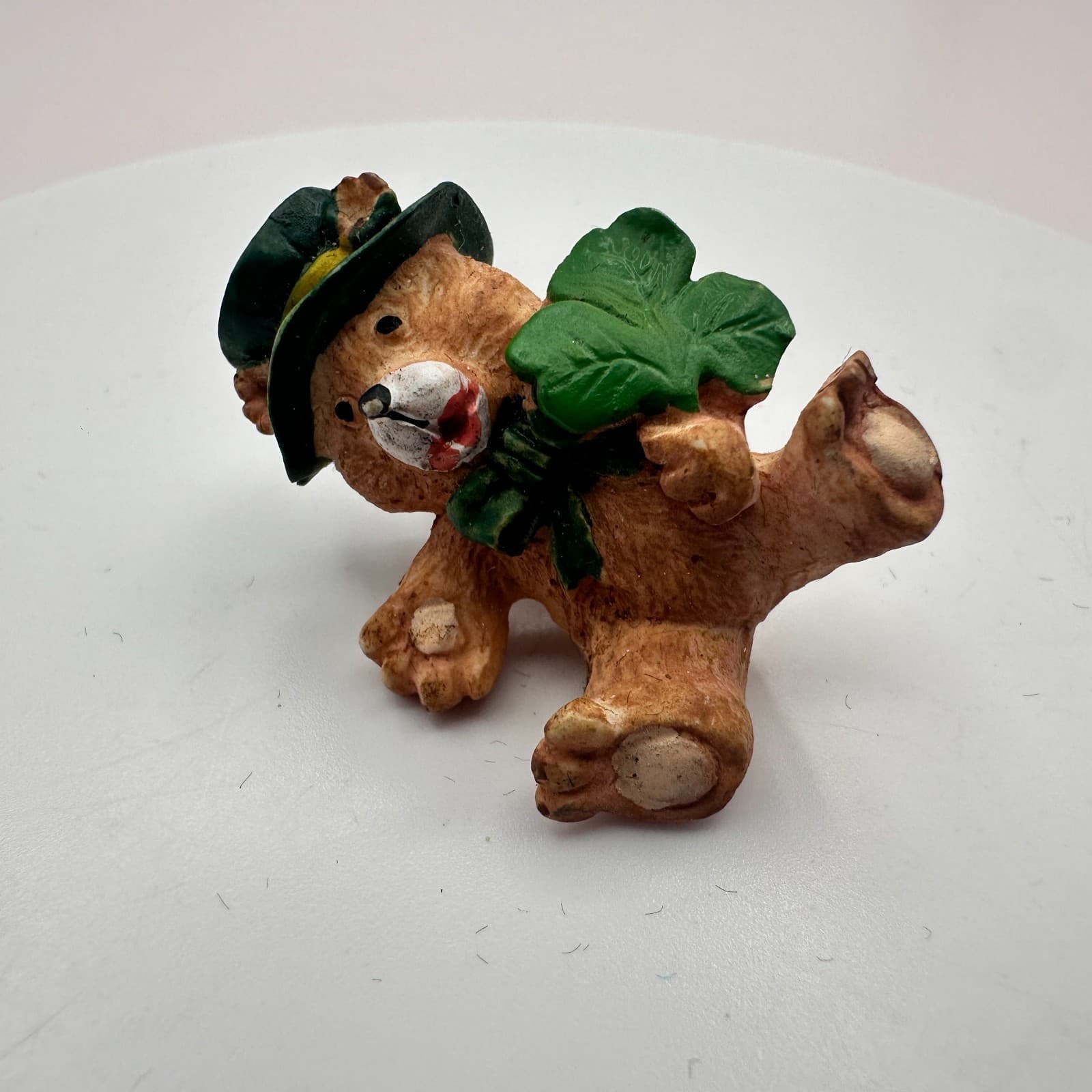 Vintage 90s St Patricks Day Teddy Bear Shamrock Green Hat Lapel Pin Jewelry