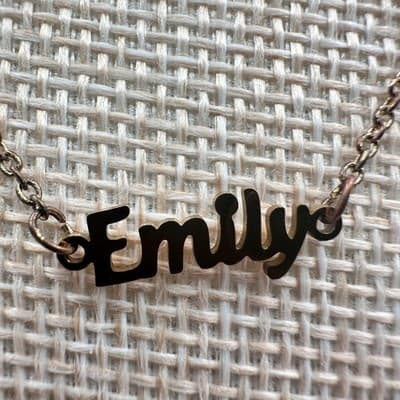 Vintage 90s Emily Nameplate Necklace Bronze Tone Script Font Pendant Jewelry