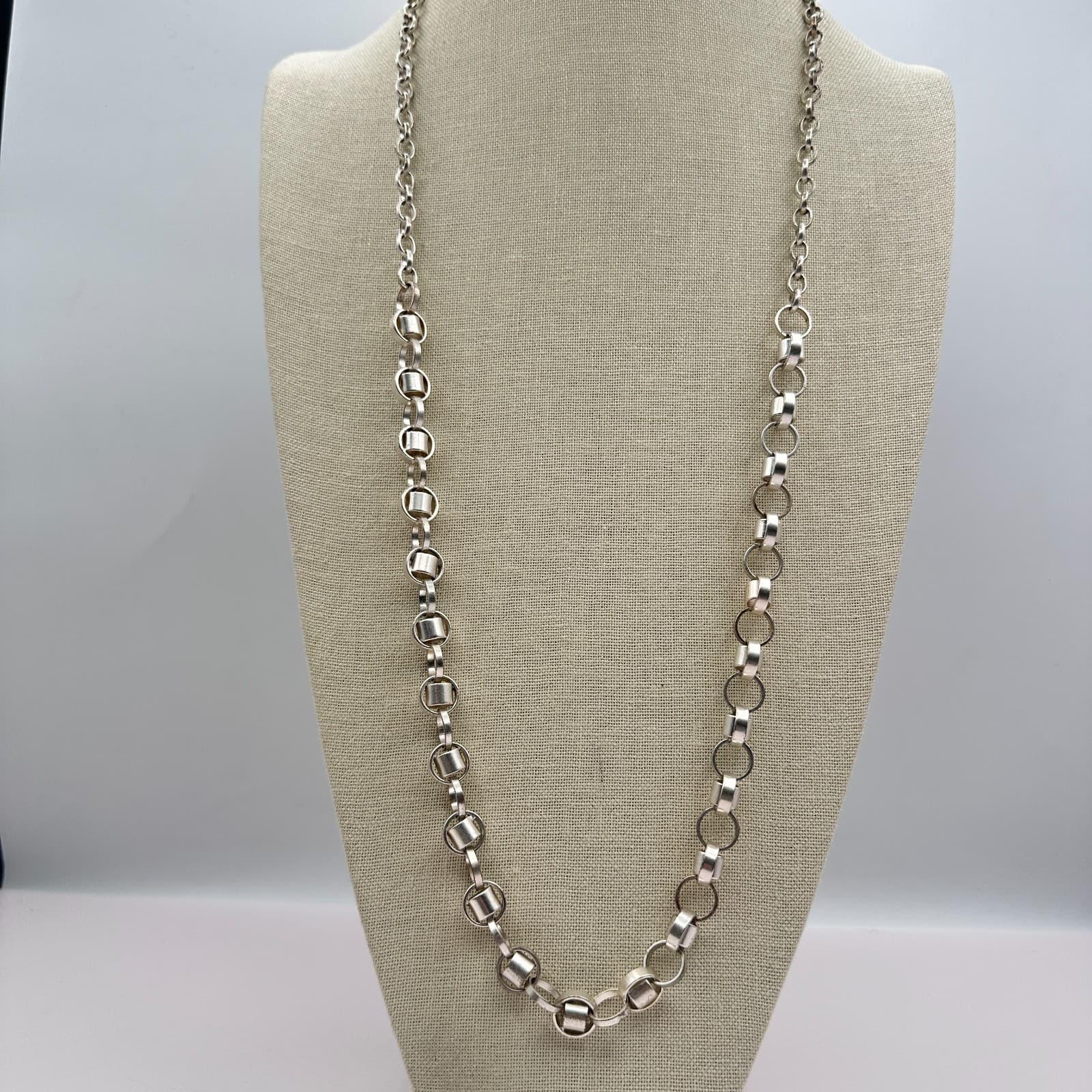 Vintage 90s Silver Tone Belcher Rolo Chain Necklace Statement Chunky Jewelry