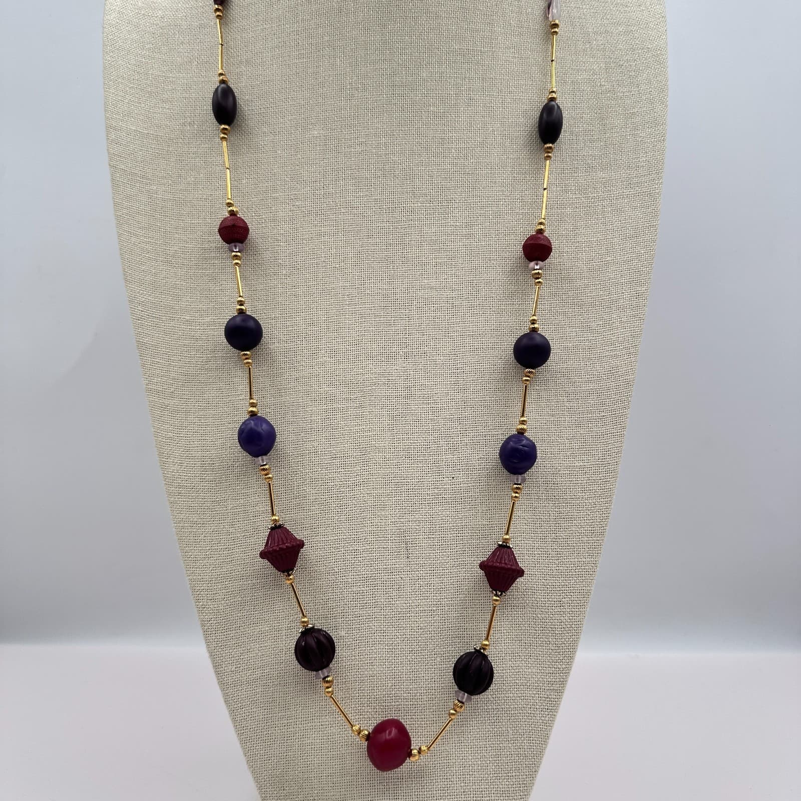 Vintage Y2K 90s Gold Tone Beaded Long Necklace Statement Women's Classic Jewelry