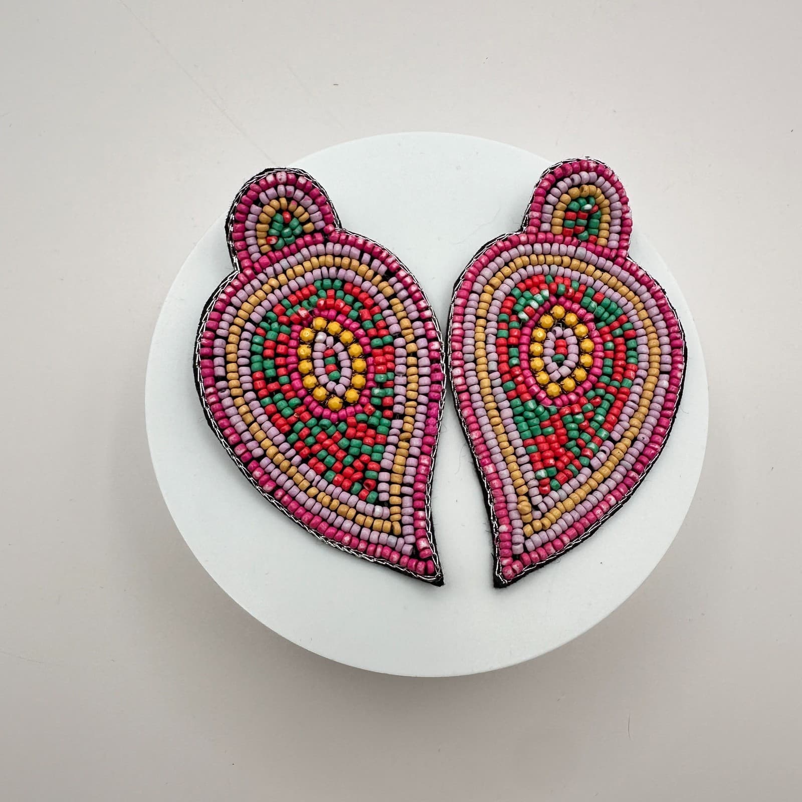 Vintage Y2K Polycrome Seed Beaded Teardrop Earrings Statement Women's Jewelry