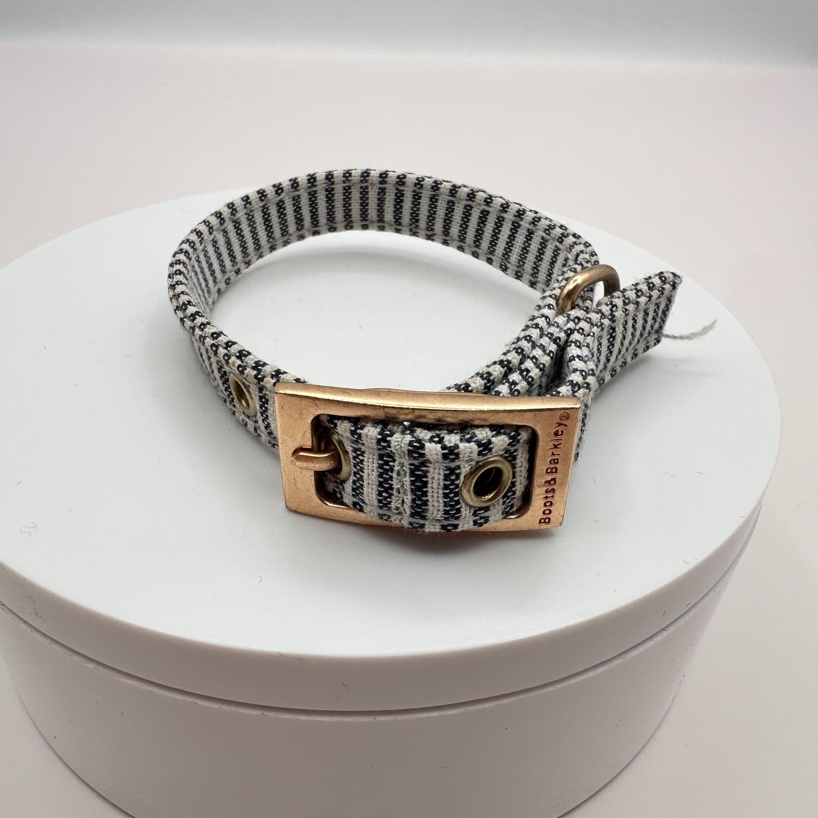 Vintage Y2K Gold Tone Boots & Barkley Black White Striped Dog Collar Buckle