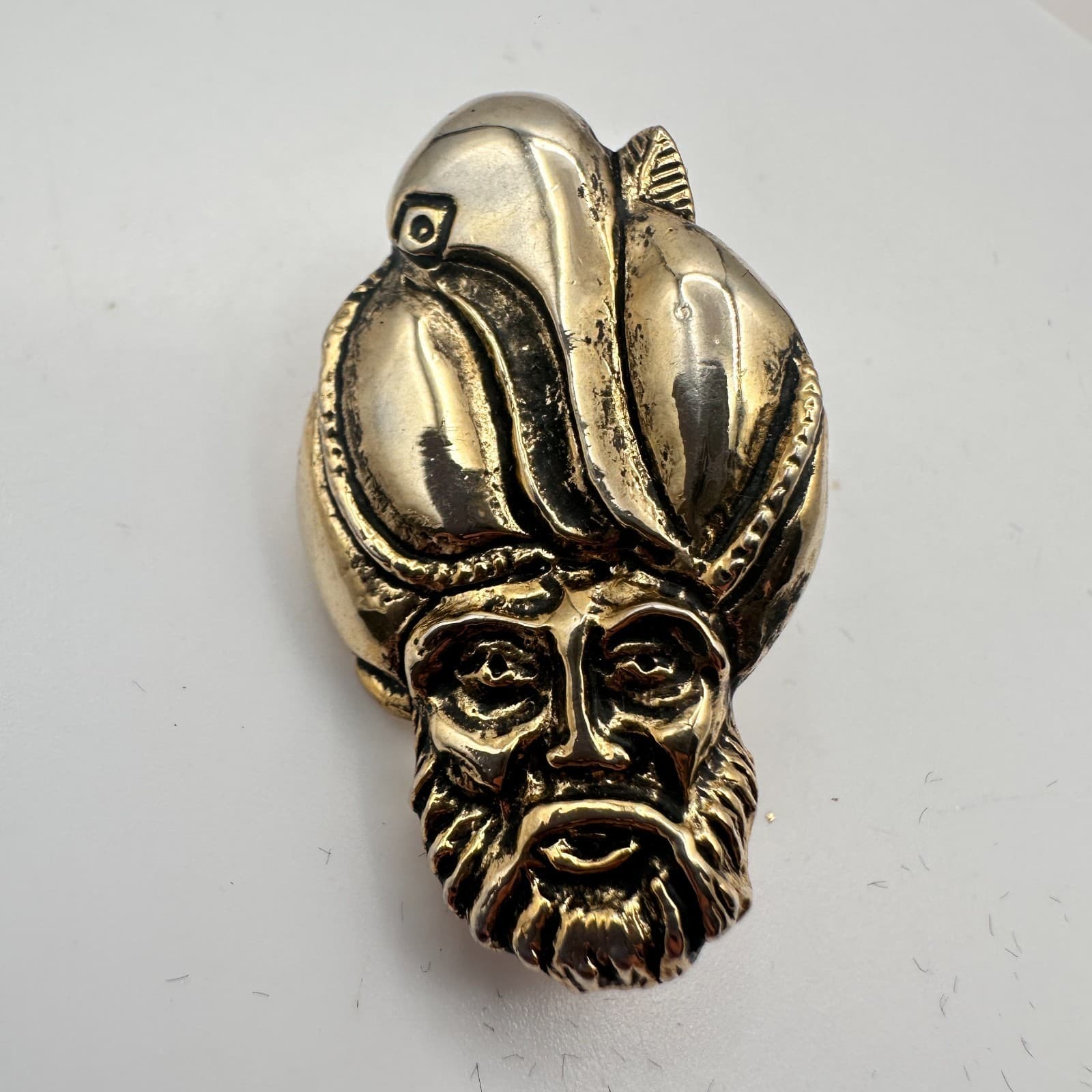 Vintage 80s Gold Tone Man with Turban Face Pin Brooch Middle Eastern Jewelry