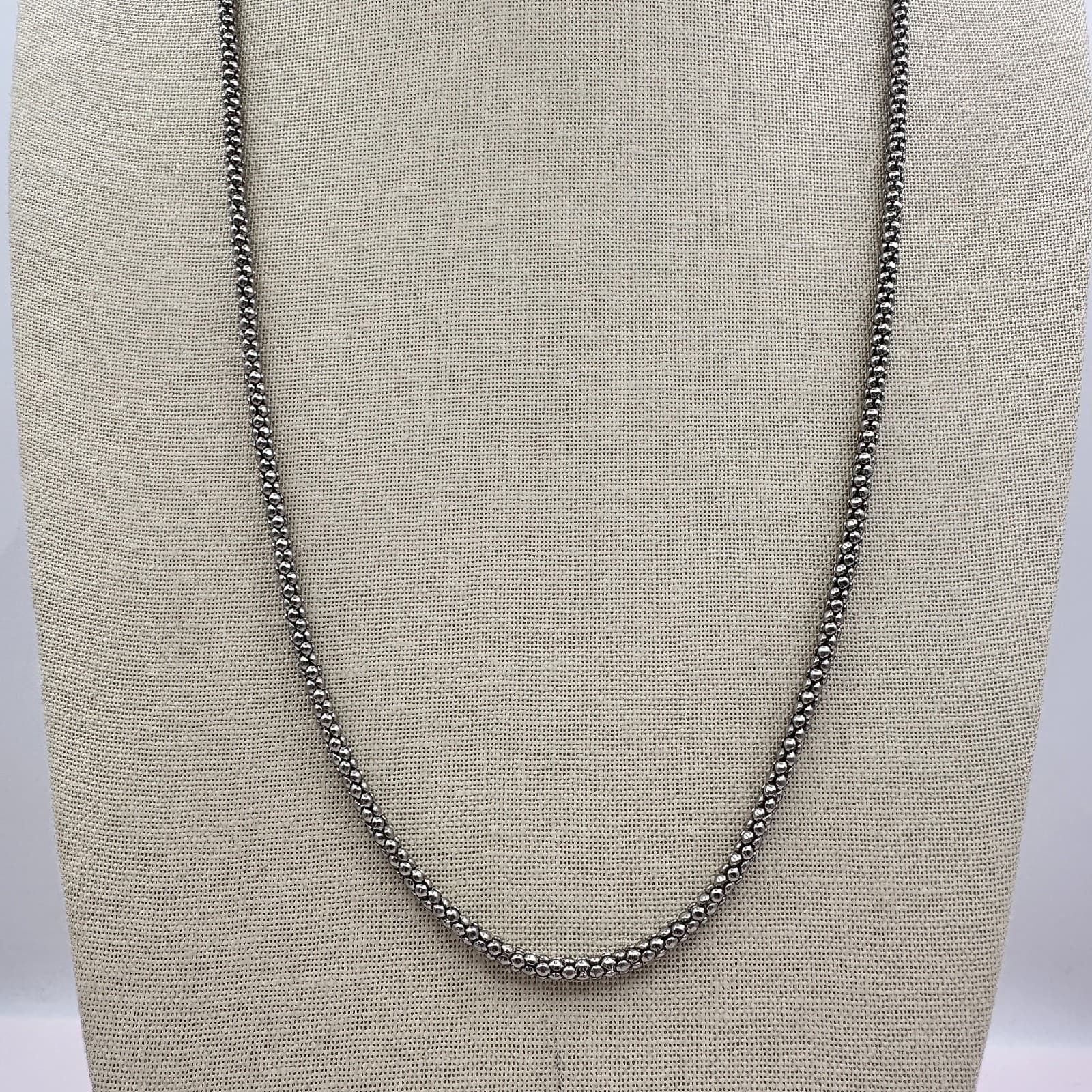 Vintage 80s Silver Tone Popcorn Chain Necklace Woven Mesh Italian Link Jewelry