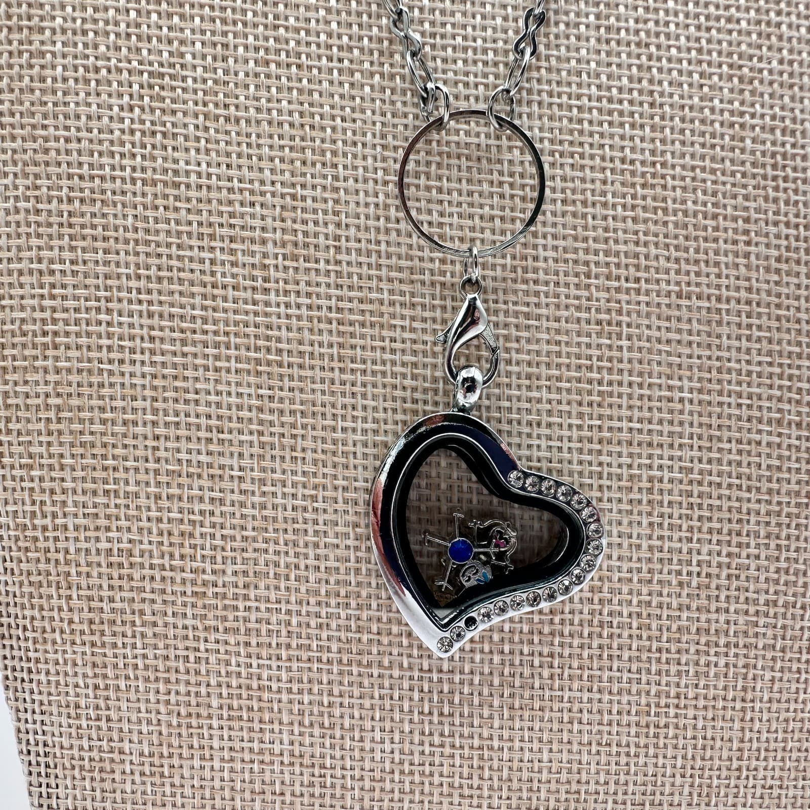Vintage 90s Heart Glass Living Locket Pendant Necklace Custom Charms Jewelry