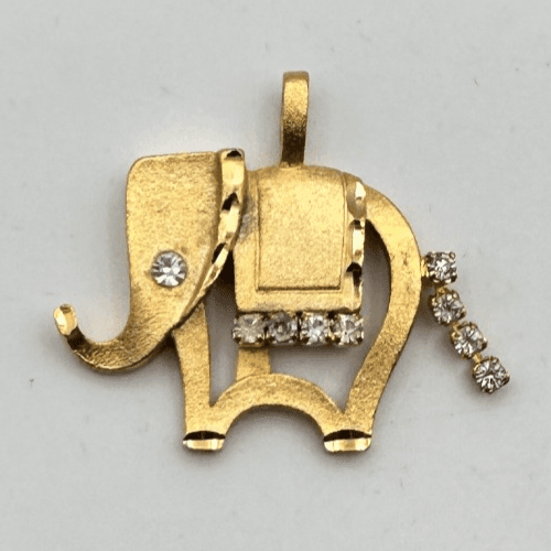 Vintage 90s Gold Tone Rhinestone Elephant Pendant Women's Classic Jewelry