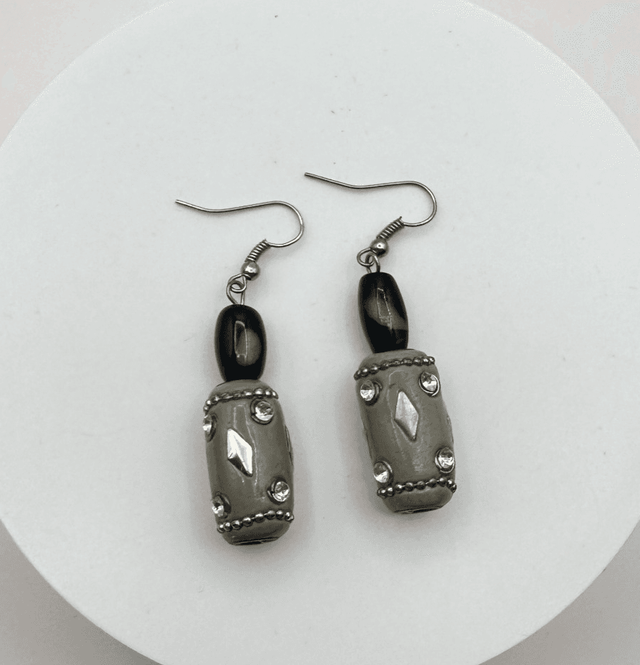 Vintage 90s Silver Tone Beaded Rhinestone Dangle Earrings Women's Jewelry