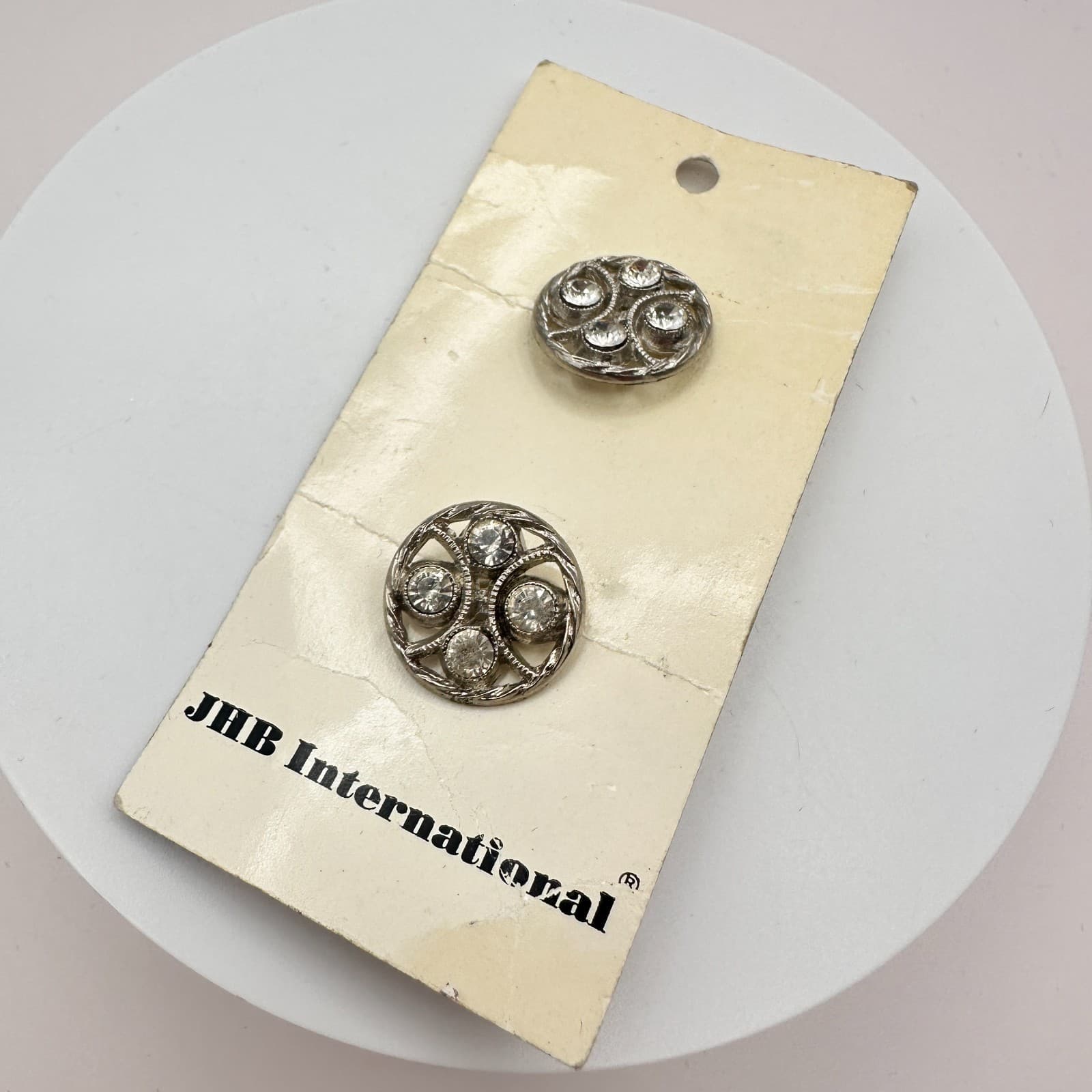 Vintage 30s JHB International Clear Rhinestone Buttons Set Silver Tone Unisex