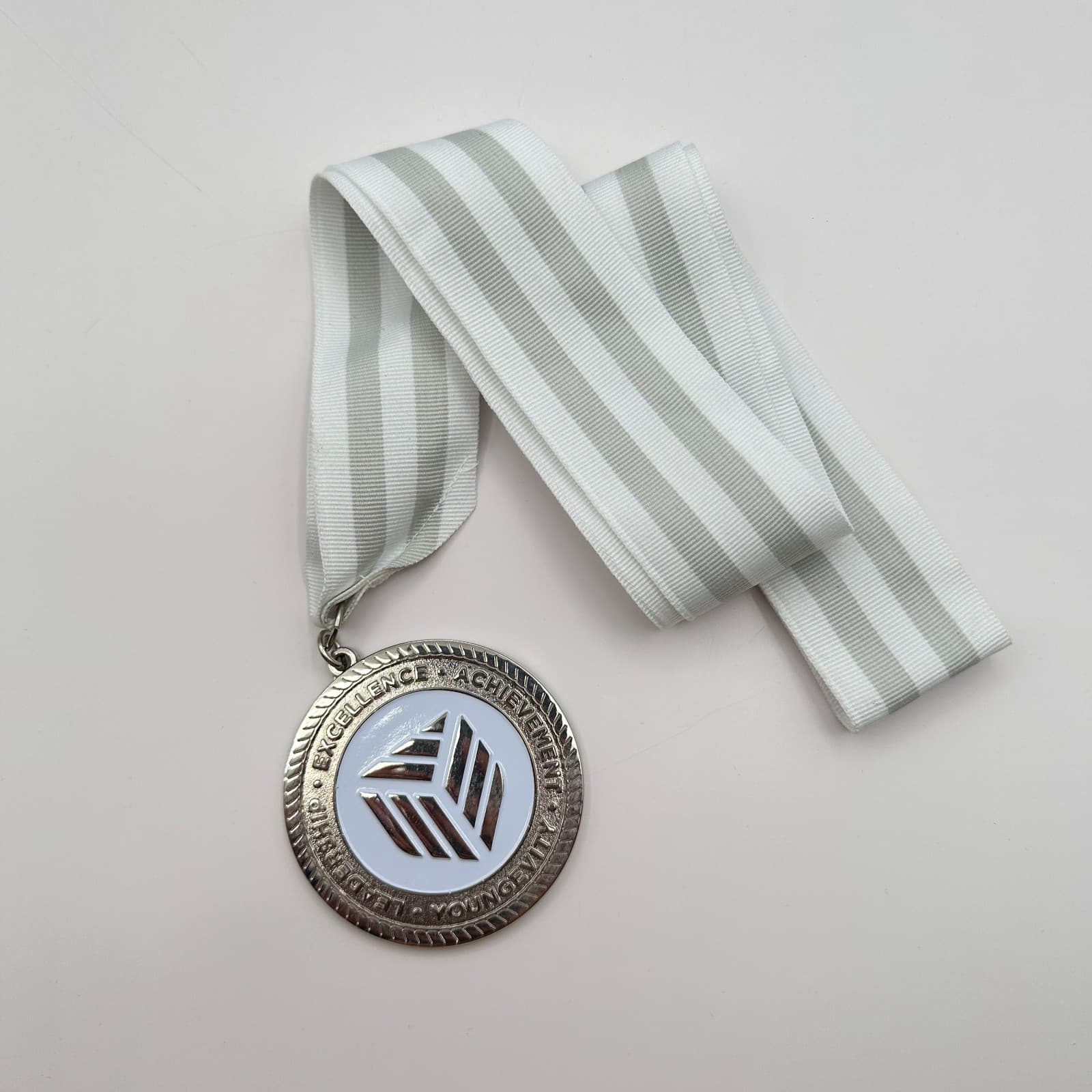 Vintage 80s Silver Tone Achievement Medal Excellence Leadership Ribbon Jewelry