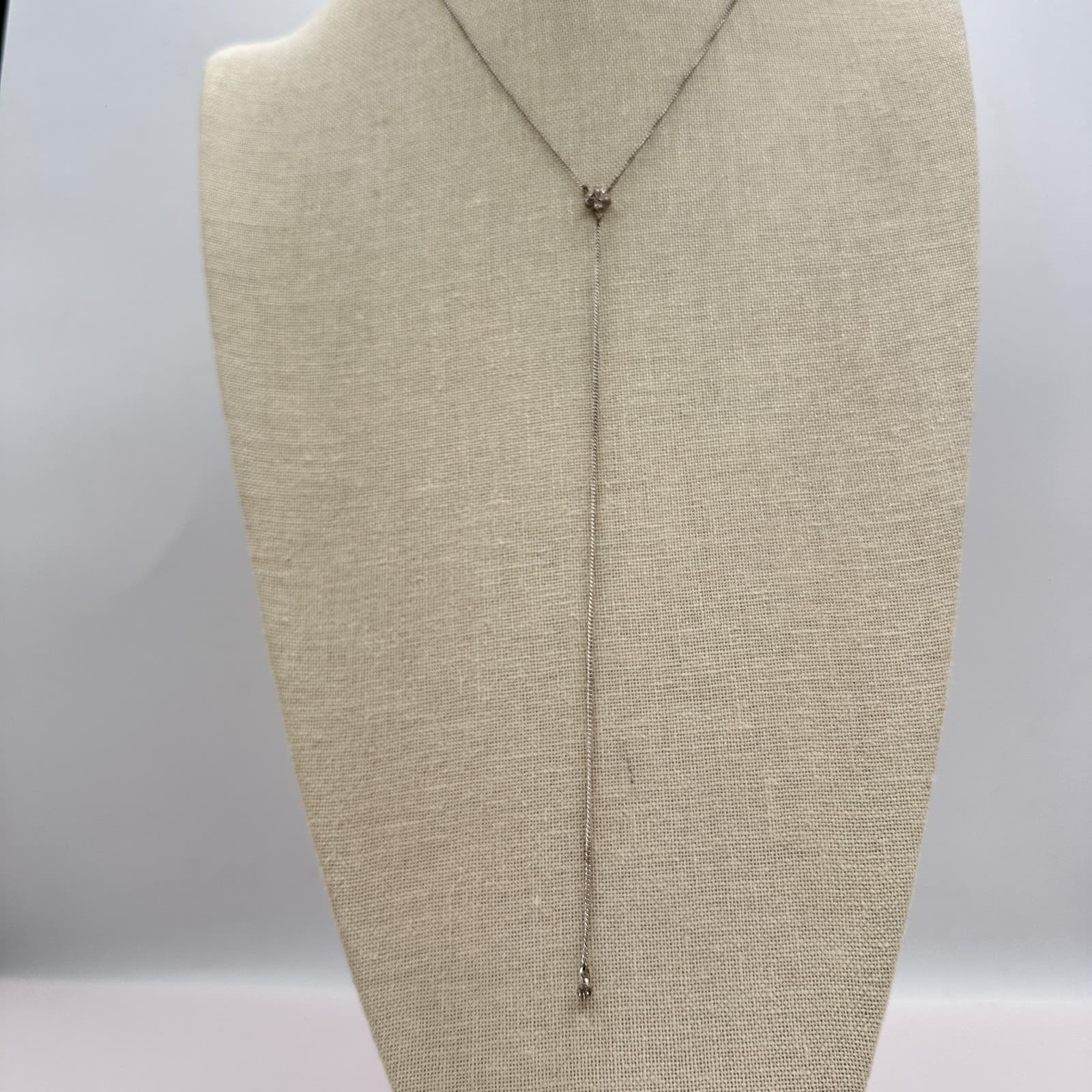 Vintage 90s Y2K Silver Tone Clear Rhinestone Floral Y Necklace Women's Jewelry