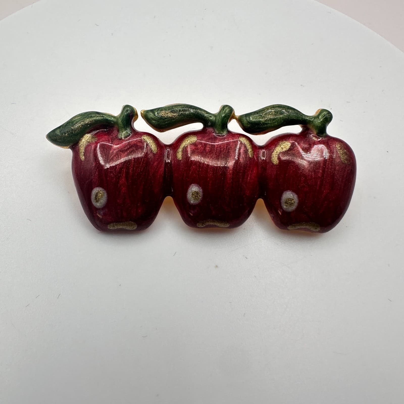 Vintage Y2K Tanya Creations Gold Tone Enamel Red Trio Apple Brooch Pin Jewelry