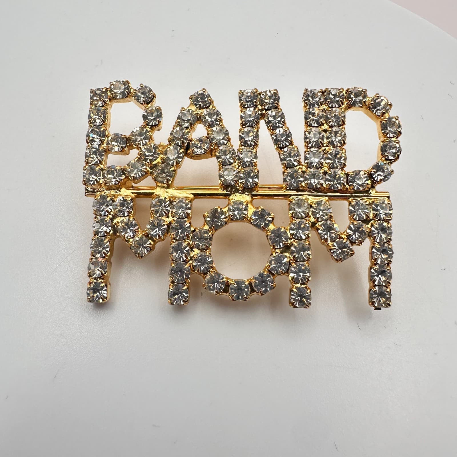 Vintage Y2K Band Mom Gold Tone Rhinestone Brooch Pin Women's Classic Jewelry